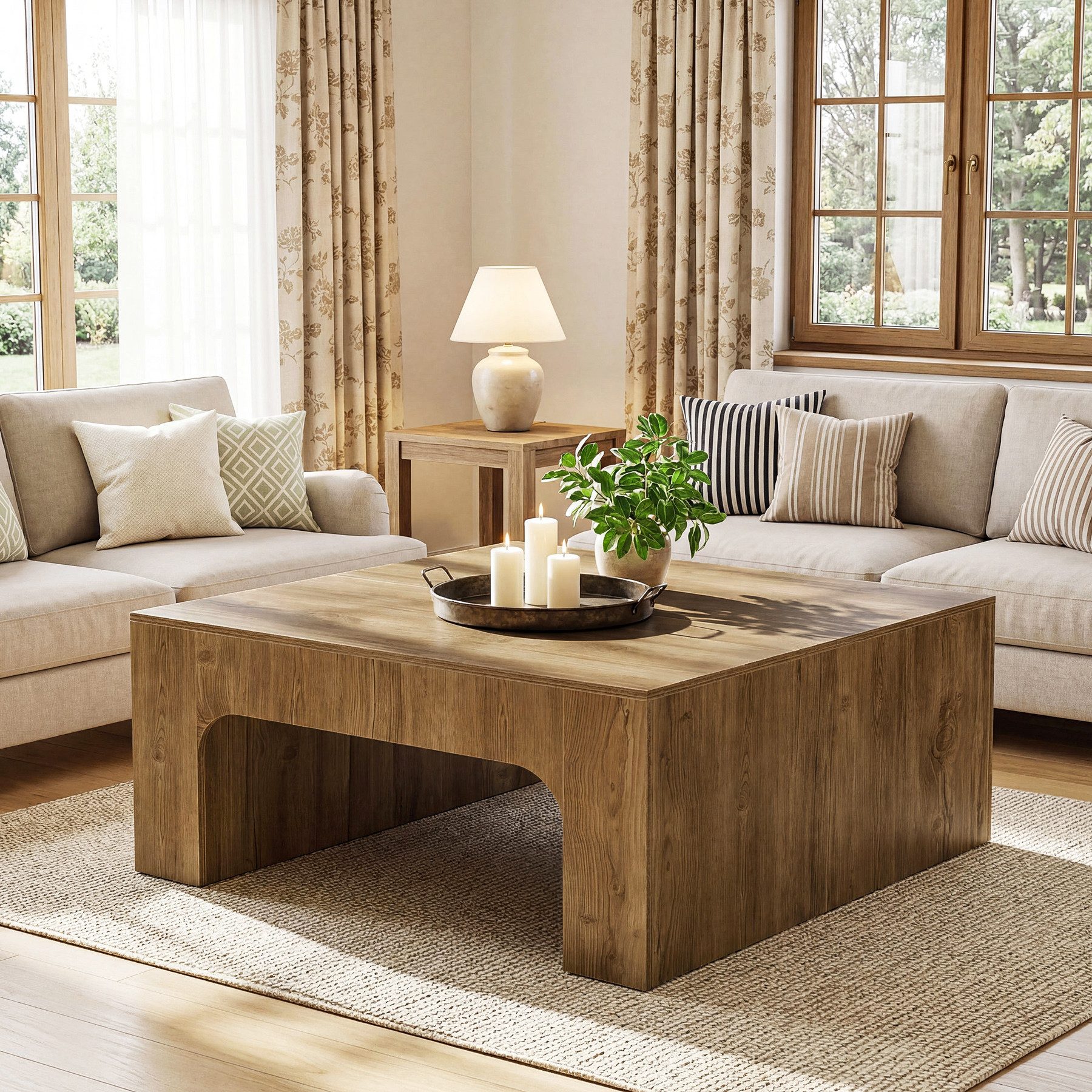 Tribesigns Couchtisch 100 cm Quadratischer Sofatisch aus Holz, für das Wohnzimmer (Landhaus-Beistelltisch mit geschwungener Unterseite, einfache Montage) – Bild 4 von 5