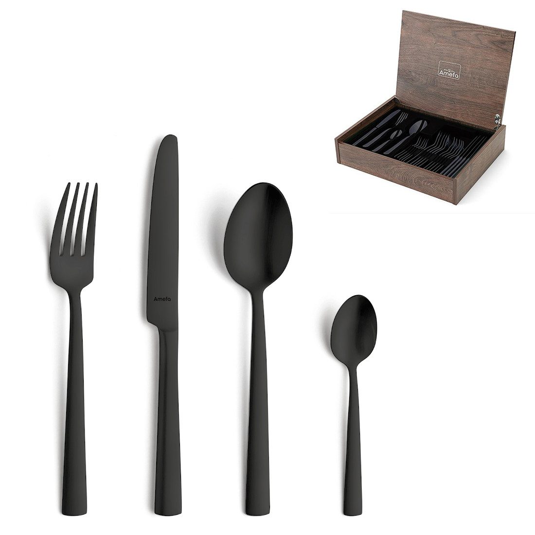 Amefa Besteck-Set VENTURA (24-tlg), 6 Personen, Edelstahl Rostfrei 18/10, Handreinigung empfohlen, schwarzfarbender PVD Veredelung, mattiert