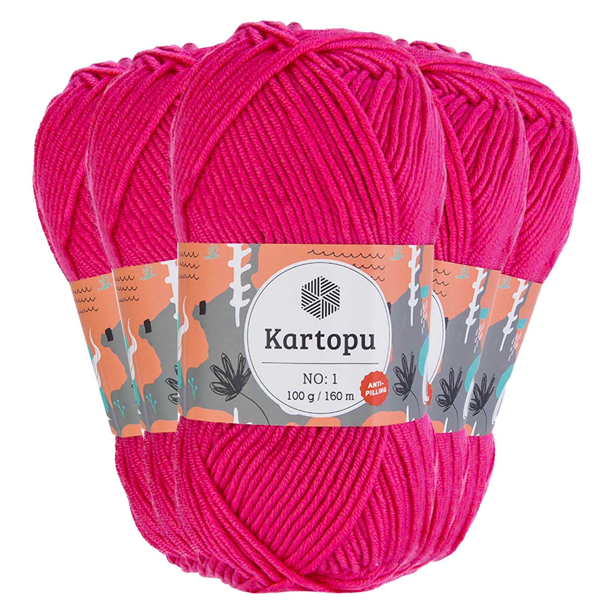 maDDma 5 x 100g Strickwolle Kartopu NO:1 Polyacryl-Wolle Anti Pilling Effekt Häkelwolle, 800 m (Sparpaket), K245 magenta