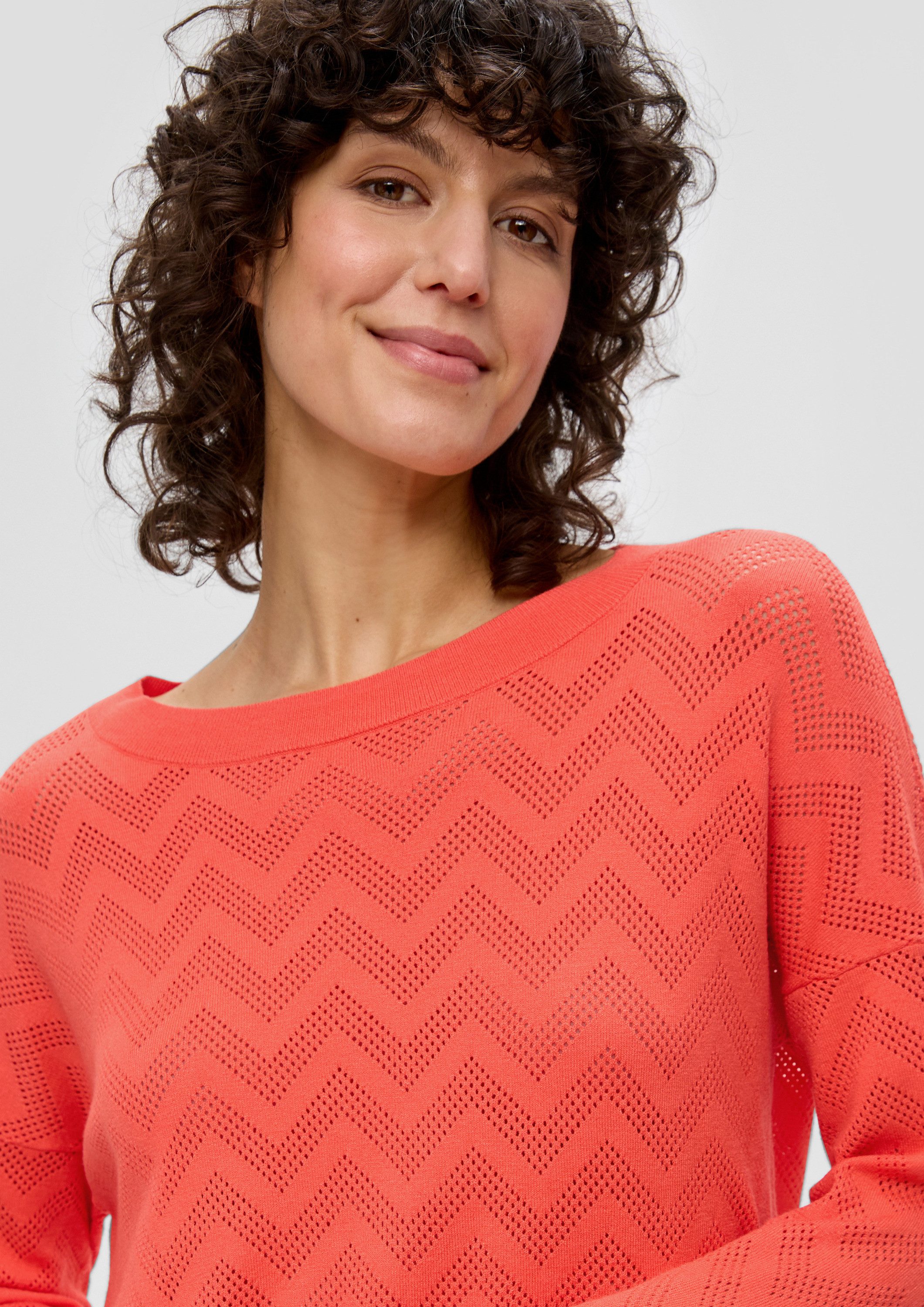 s.Oliver Longpullover Strickpullover Pullover mit Ajourmuster