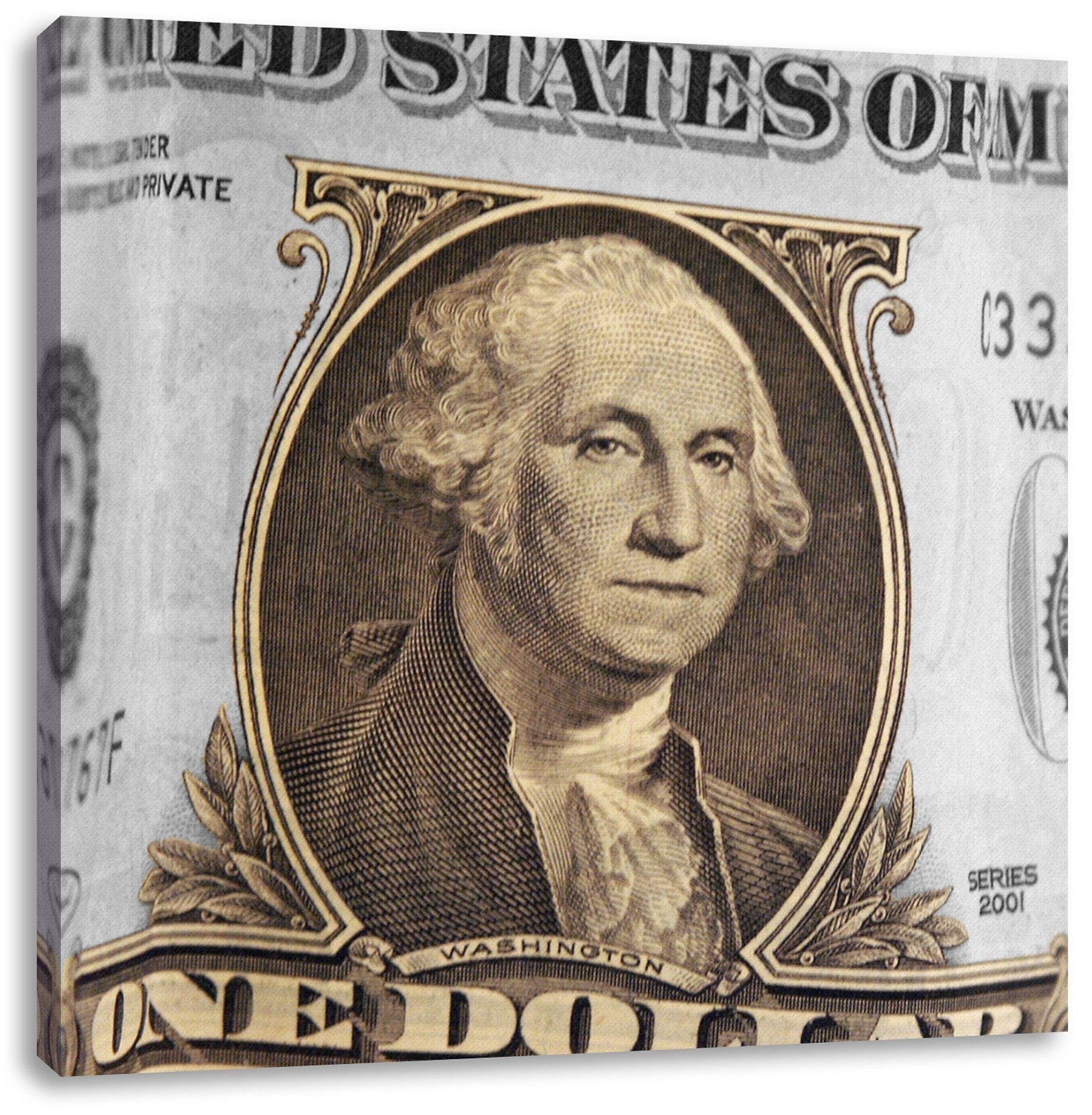 Pixxprint Leinwandbild Washington Dollarschein, Washington (1 fertig St), inkl. Dollarschein Zackenaufhänger Leinwandbild bespannt