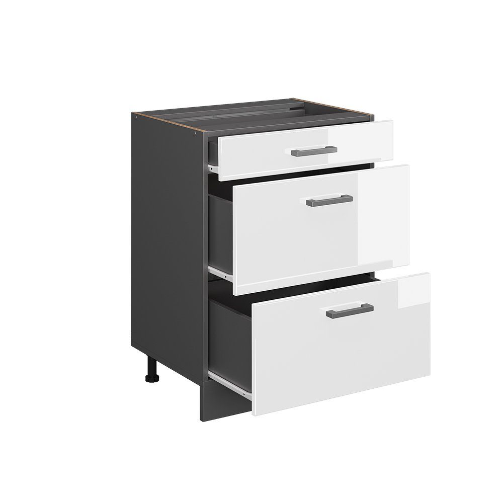 Vicco Unterschrank R-Line Weiß Hochglanz/Anthrazit 60 mit Schubladen ohne Arbeitsplatte (1-St) – Bild 4 von 5