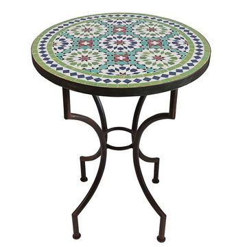 Casa Moro Gartentisch Mosaiktisch D60 cm Ankabut Grün rund Mosaik Beistelltisch Marokko, Kunsthandwerk aus Marokko