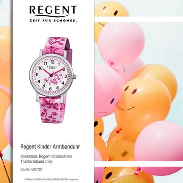 Regent Quarzuhr Regent Kinder-Armbanduhr rosa pink weiß, (Analoguhr), Kinder Armbanduhr rund, klein (ca. 29mm), Textilarmband