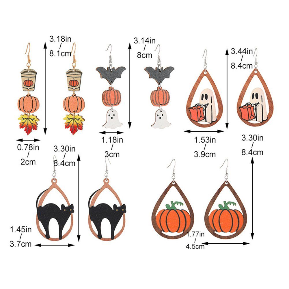 Blusmart Paar Ohrhänger Ohrringe, kid Geister, Katzen-Holzohrringe, Stilvolle, Paar pumpkin Halloween-Kürbisse, Ohrhänger
