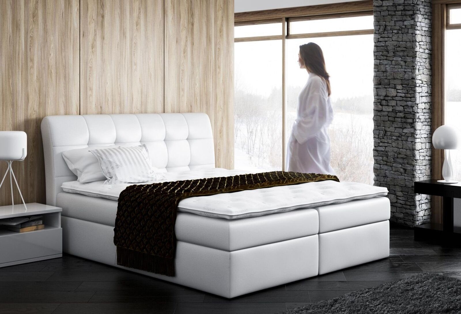 JVmoebel Bett, Design Schlafzimmer Doppel Betten Modern Weiß Polsterbett Hotel Bett