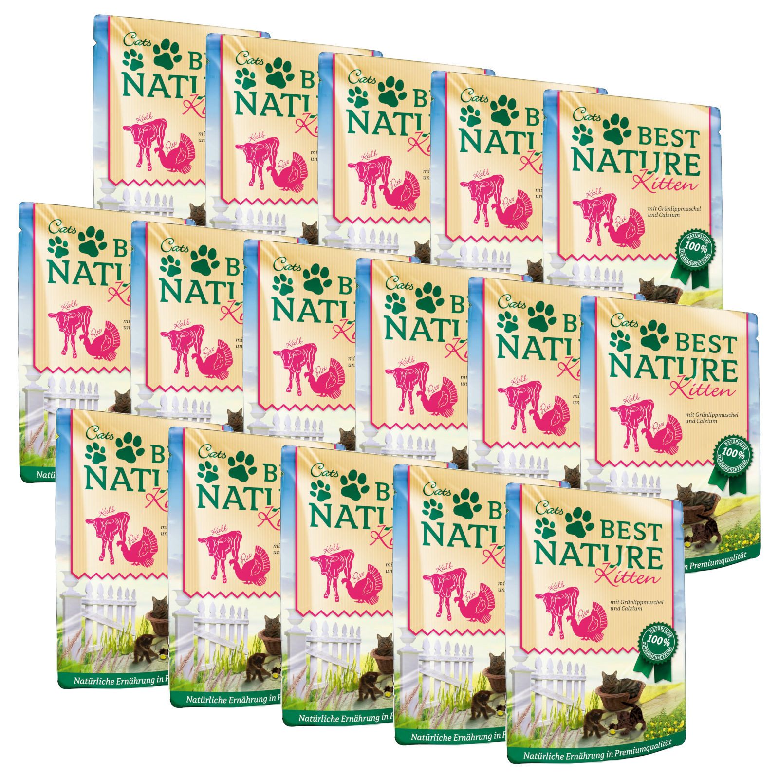 Best Nature Kitten Pute + Kalb, Nassfutter für Katzen, 16x 85g, Alleinfuttermittel für: Katzen