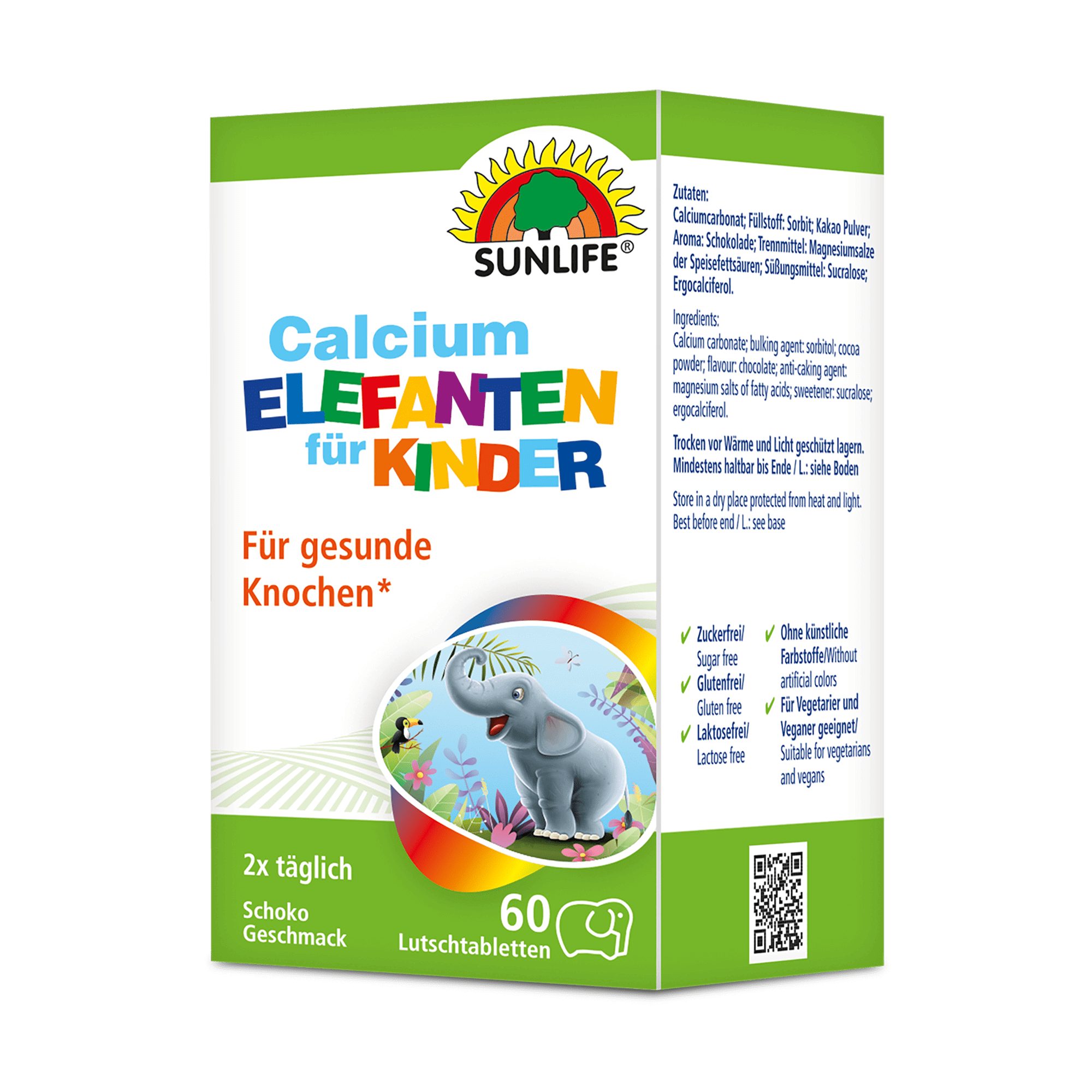SUNLIFE SUNLIFE® Calcium Elefanten Kinder 60 Lutschtabletten Knochen Kalzium 2 Lutschtabletten täglich langsam im Mund zergehen lassen