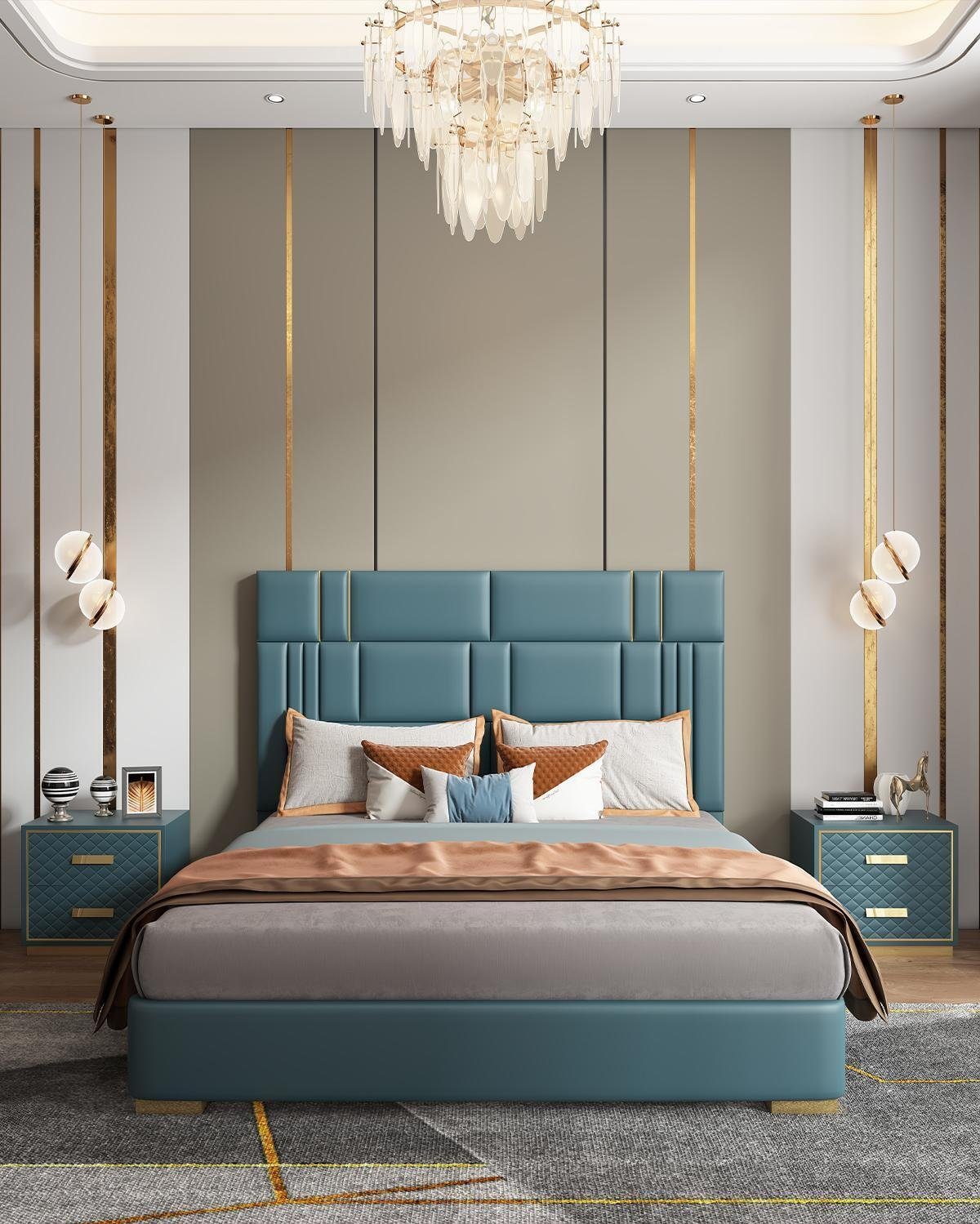 JVmoebel Bett Luxus Schlafzimmer Bett Design Polster Doppel Hotel Betten Möbel (1-tlg., 1x nur Bett ohne Couchtische), Made in Europa