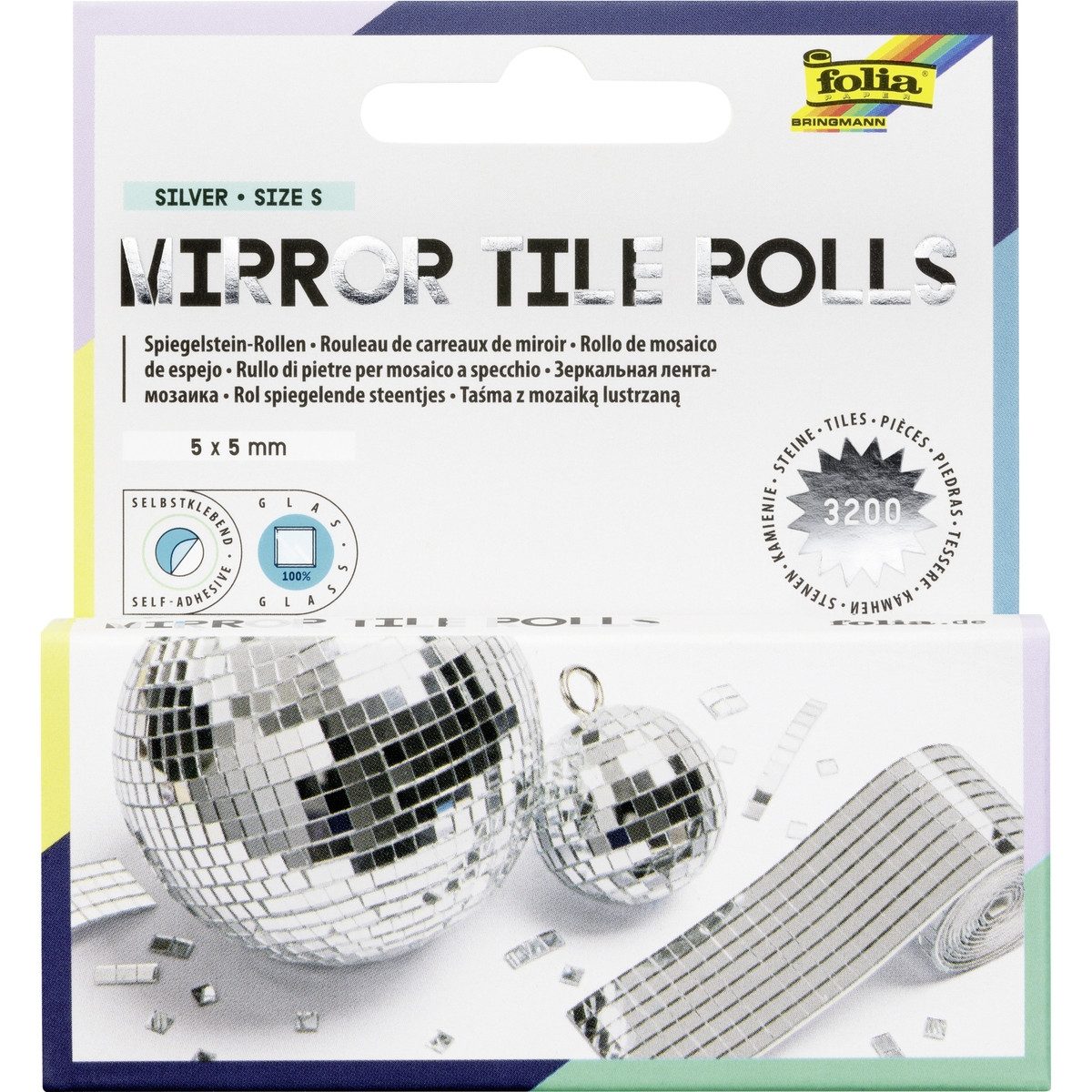 Folia Bastelperlen Folia Spiegelsteine Mirror Tile Rolls Size S 5x5mm 2 Rollen 4cmx1m