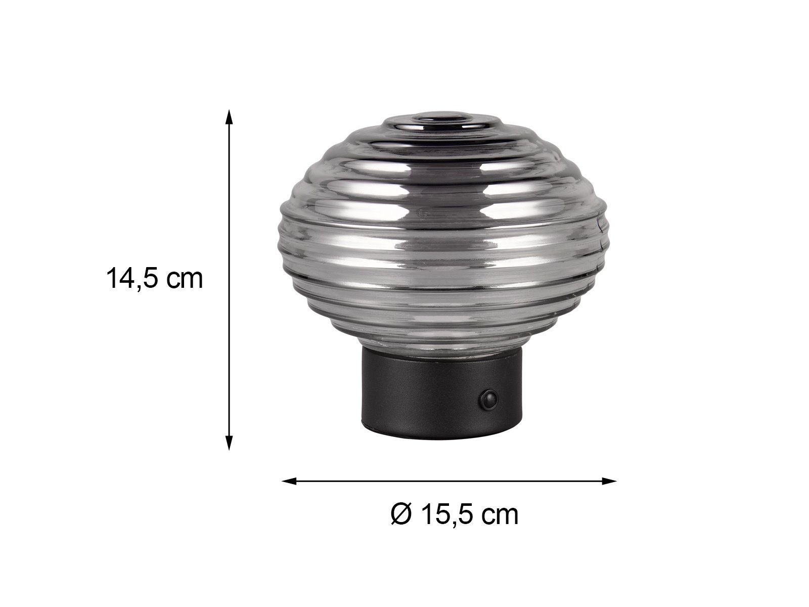 Reality Leuchten USB-Tischleuchte, 2er SET ohne Strom-kabel, Akku kabellos Rauchglas Lampenschirm H: 14cm