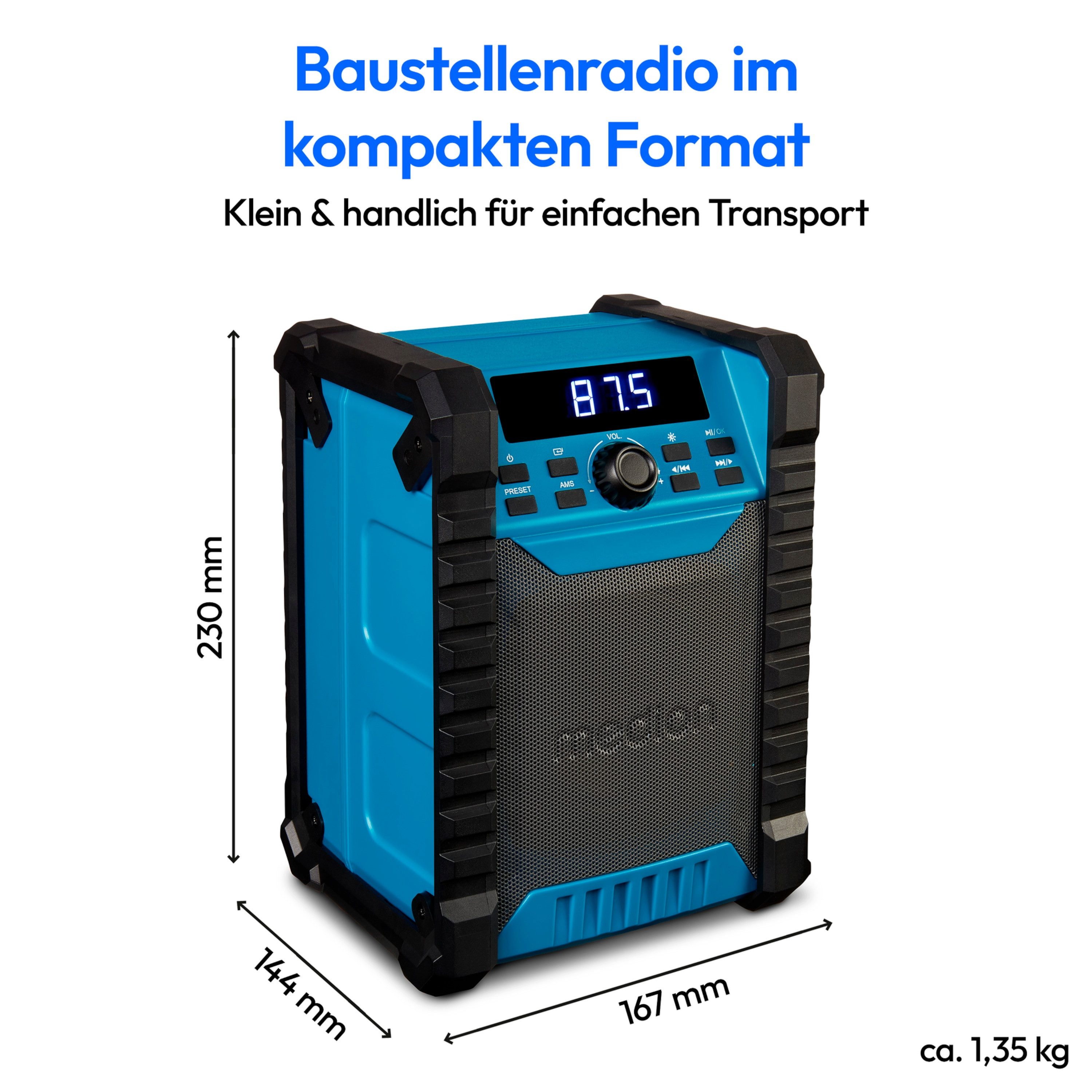 Medion® Bluetooth® Baustellenradio MEDION LIFE E65895 (MD 43895) Baustellenradio (AM/FM, 10 W, integrierter Akku, Bluetooth 5.4, IP54-Schutz)