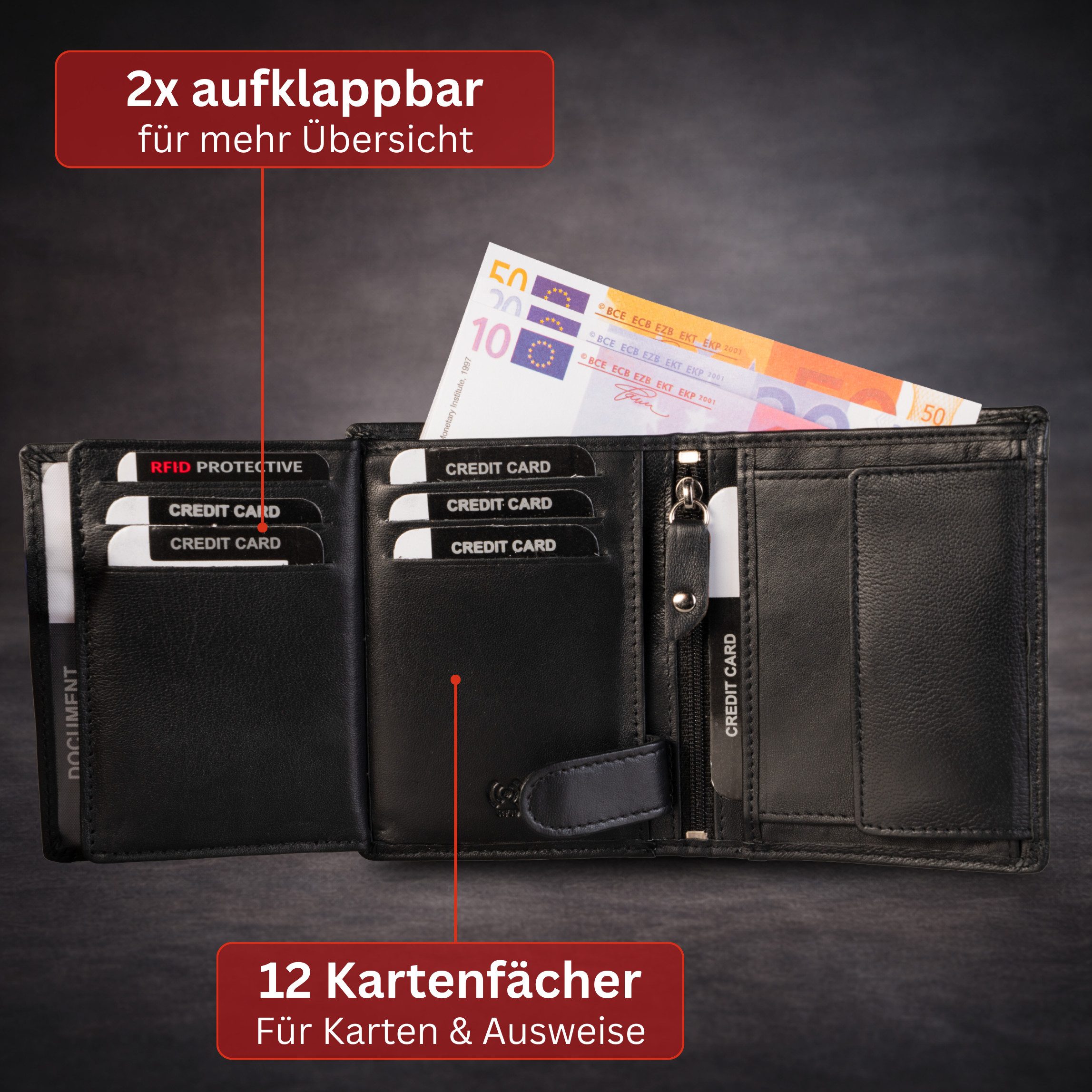 cocoono Geldbörse Herren Geldbörse Echtleder RFID-Schutz mit Münzfach, Leder – Bild 5 von 5