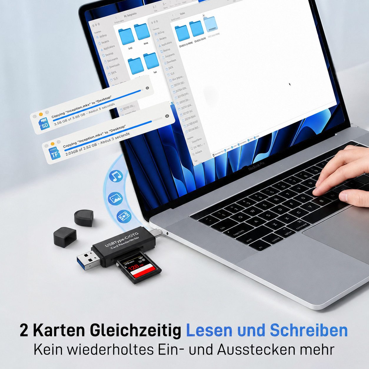 ibettertec SD Kartenleser 4-in-1 mit USB-C und USB-A, OTG Kartenleser für SD Speicherkarte (MicroSD, TF, SDHC, kompatibel mit Smartphone, Tablet, Laptop und PC)