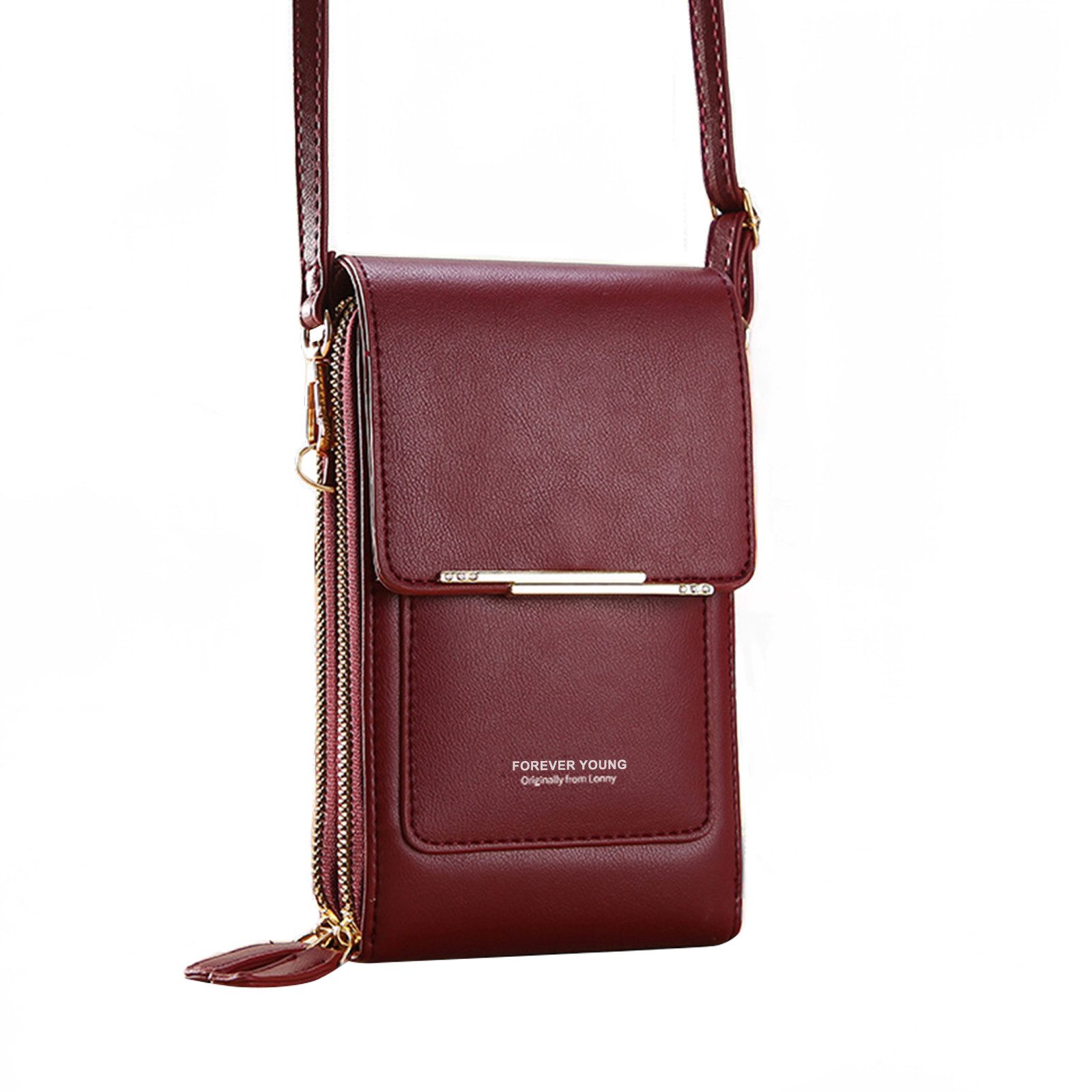 WISHDOR Handytasche Damen Schultertasche Kleine Handy Umhängetasche Tasche Geldbörse (Kunstleder Reisepass Tasche Anti-Diebstahl mit verstellbar abnehmbar Schultergurt, für Handy unter 6,5 Zoll, Cross-Body Brieftasche, mit Credit Card Slots), mit vielen Kartenfächer 2 Reißverschluss Beutel durchsichtigem Fenster