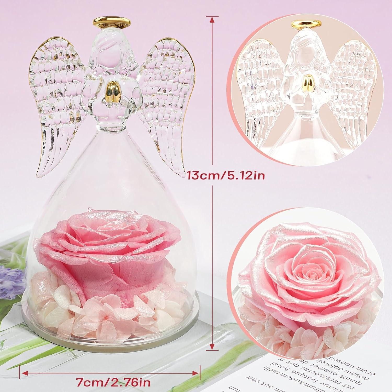 LuxusKollektion Engelfigur Figur Ewige Rose Engel Schutzengel Glaskuppel Glänzendes Pulver