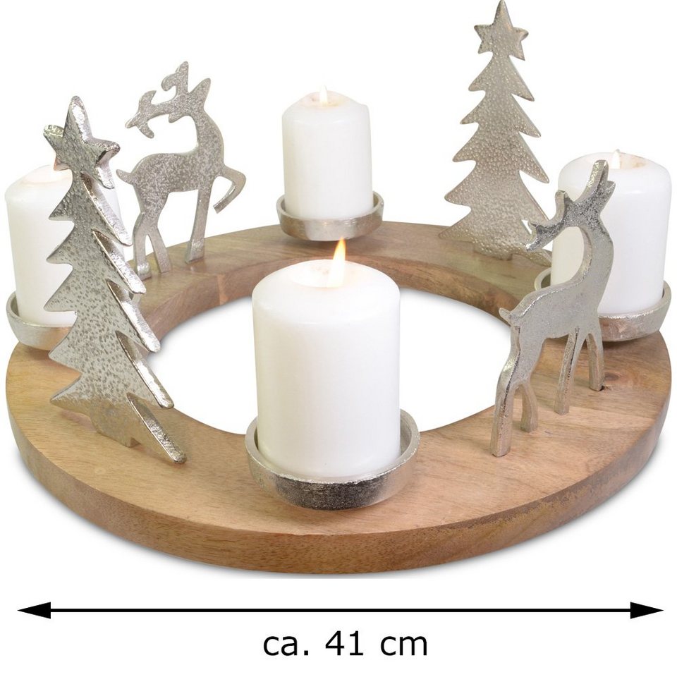 RIFFELMACHER & WEINBERGER Adventskranz *Hirsche und Christbäume* Ø 41 cm  24163, Silber - Weihnachtsdekoration Metall Holz