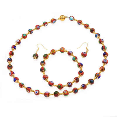 Bella Carina Schmuckset Kette, Armband und Ohrringe im Set mit Murano Glas Perlen rot, echte Murano Glas Perlen