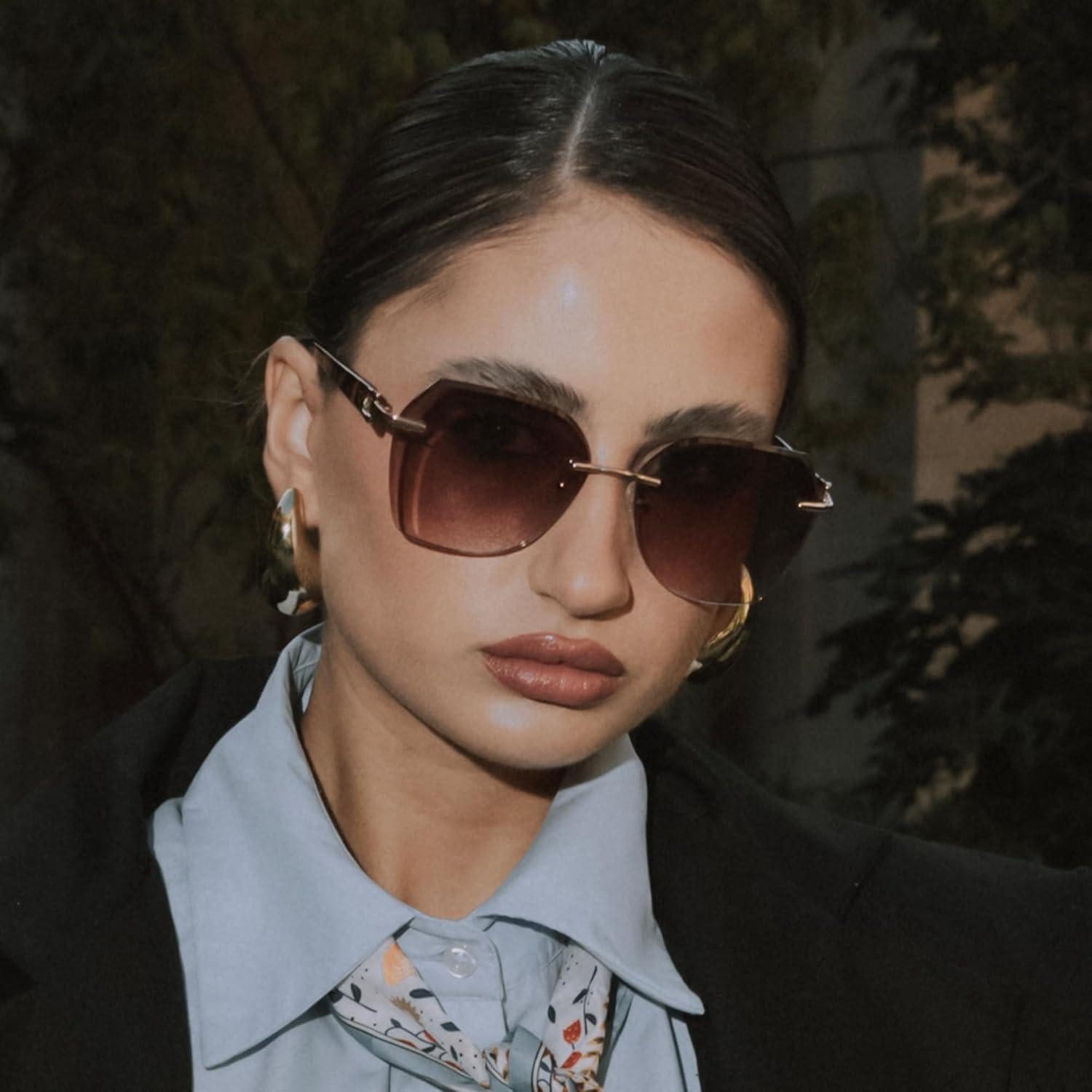 LuxusKollektion Sonnenbrille Sonnenbrille Damen Randlos Groß Diamant Verlauf UV Schutz Braun
