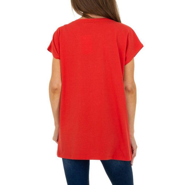 Ital-Design T-Shirt Damen Freizeit Glitzer Textprint T-Shirt in Rot