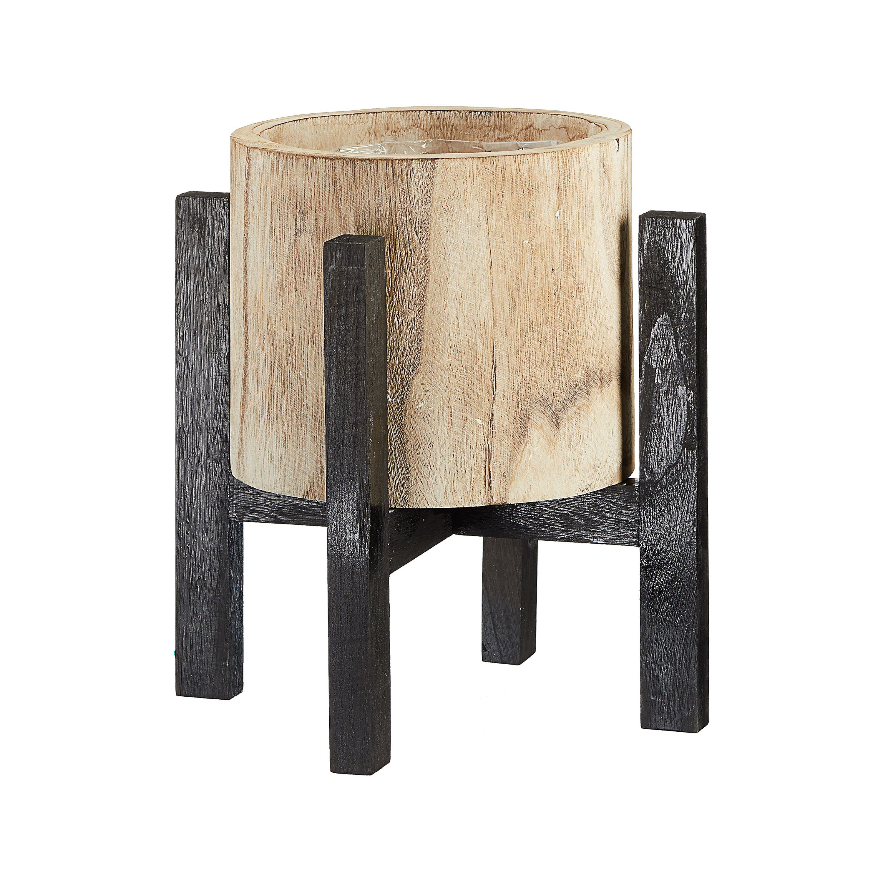 CEPEWA Blumentopf Blumentopf mit Ständer Holz natur schwarz 37x39cm Topf auf Füßen