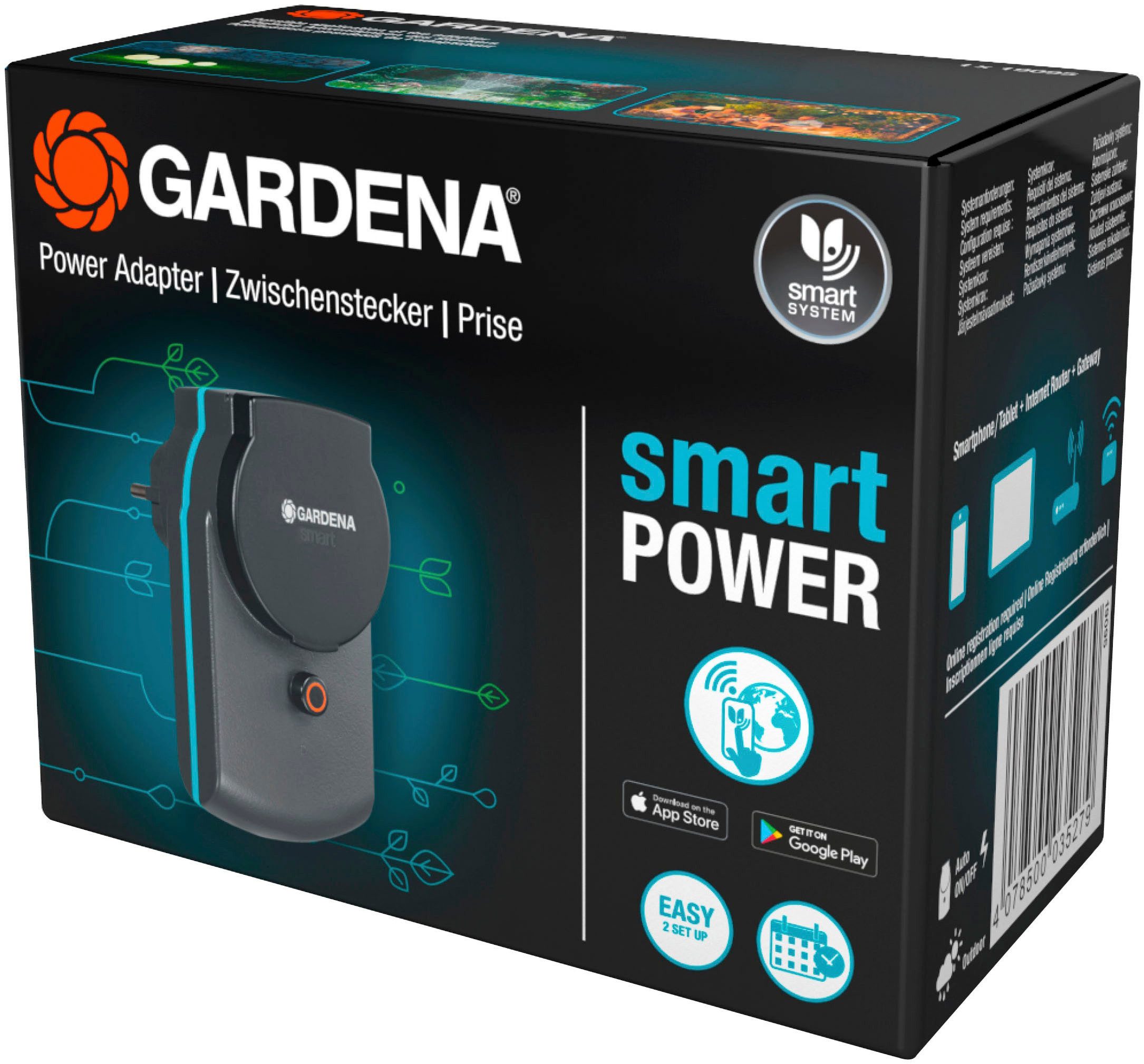 GARDENA Gartensteckdose smart Power Zwischenstecker, App-gesteuerte Außensteckdose für Gartenleuchten und andere Geräte