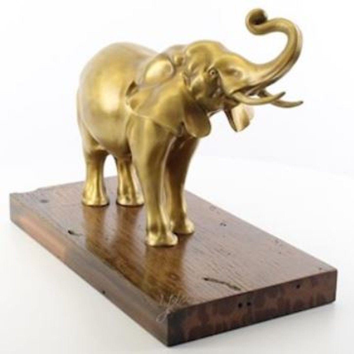Casa Padrino Dekofigur Luxus Bronze Skulptur Elefant Gold / Braun 47 x 24 x H. 35,3 cm - Bronzefigur - Dekofigur - Deko Accessoires - Luxus Kollektion | Dekofiguren