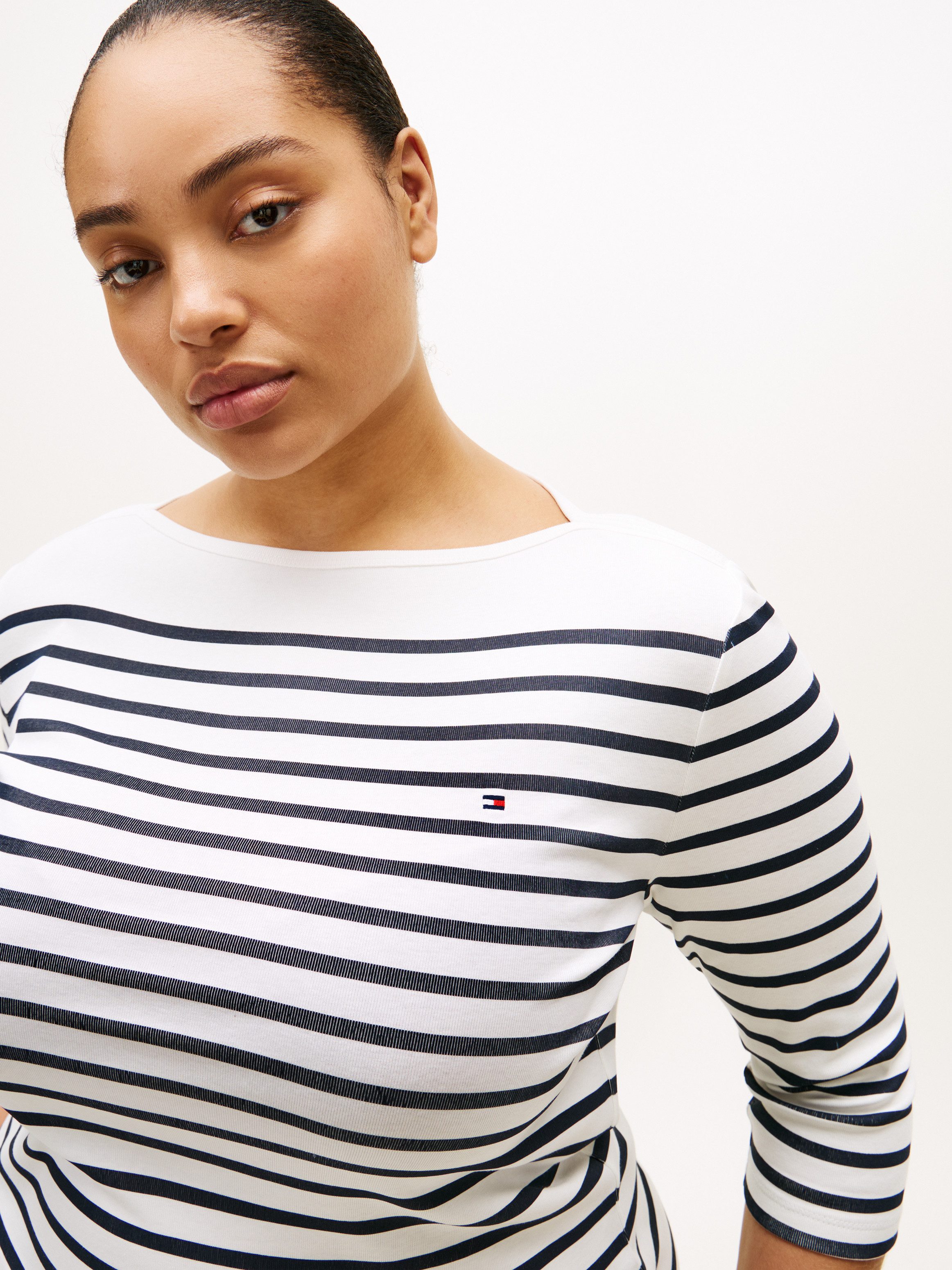 Tommy Hilfiger Curve T-Shirt CRV SLIM CODY BOAT-NK 3/4SLV in Großen Größen, 3/4 Ärmel, Logostickerei