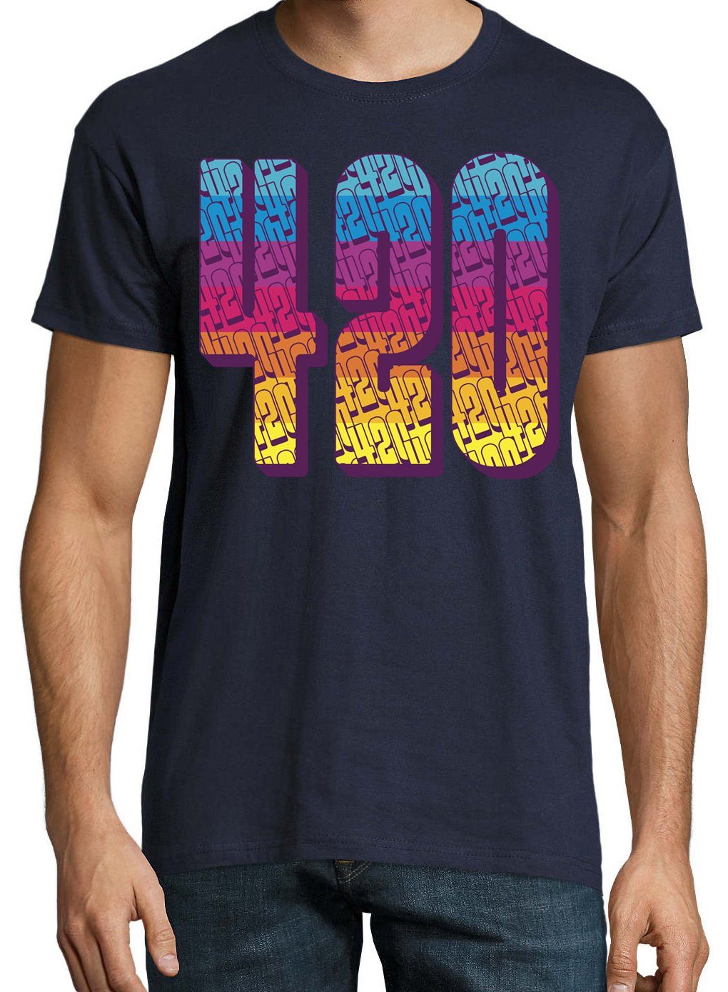 Youth Designz T-Shirt 420 Frontdruck T-Shirt mit Trendigem Regenbogen Herren Navy