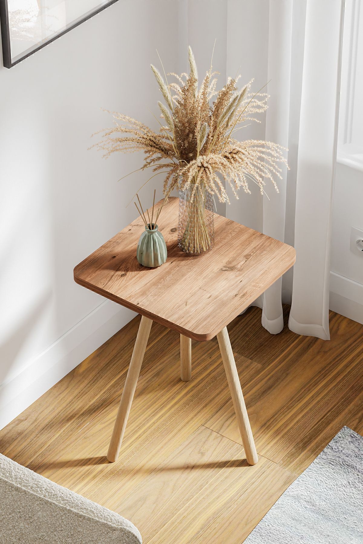 en.casa Beistelltisch (1-St), Holzbeine, 34x34 cm, 45 cm hoch, Farbe: Atlantik-Kiefer