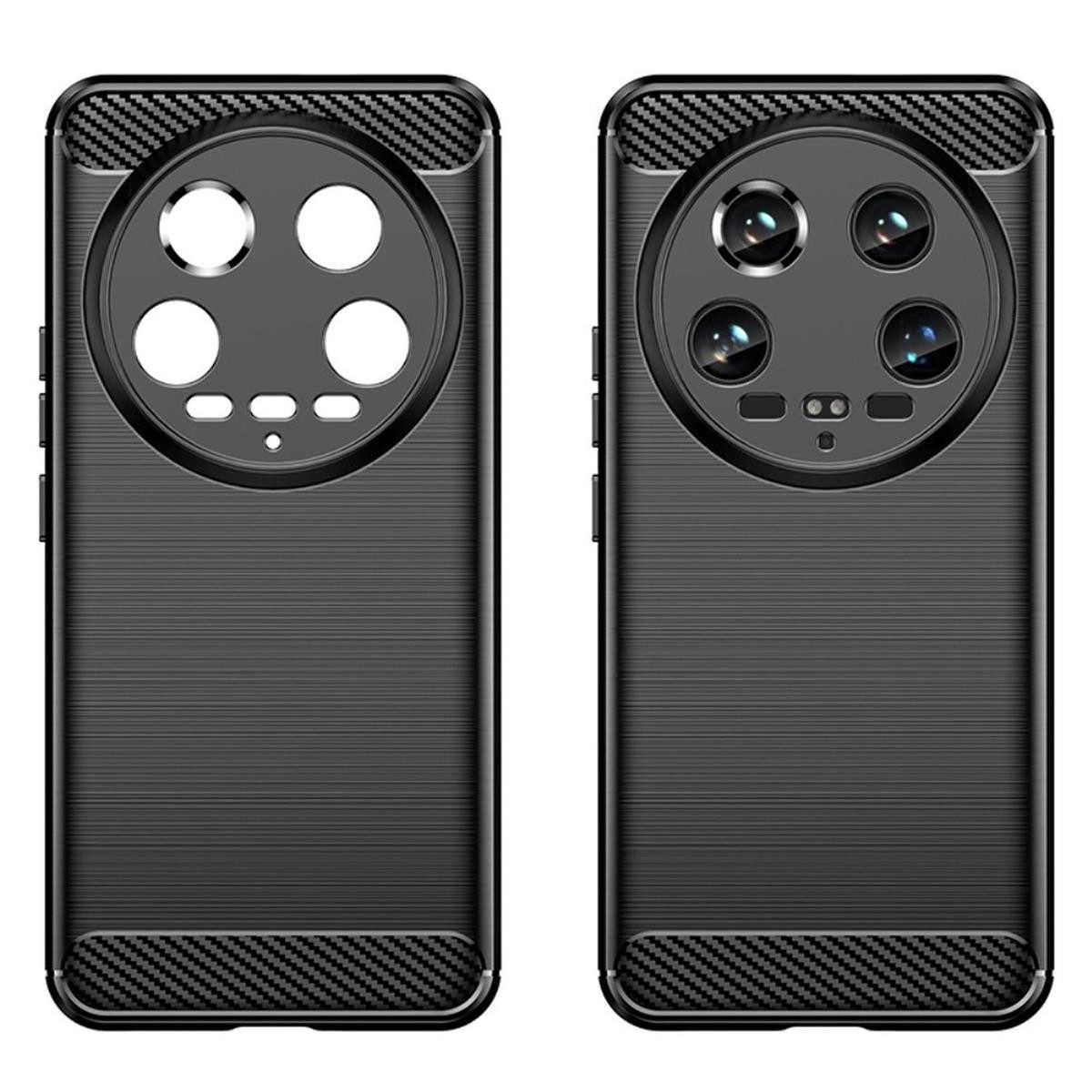 CoverKingz Handyhülle Hülle für Xiaomi 14 Ultra Handyhülle Silikon Case Bumper Cover, Carbon Look Brushed Design