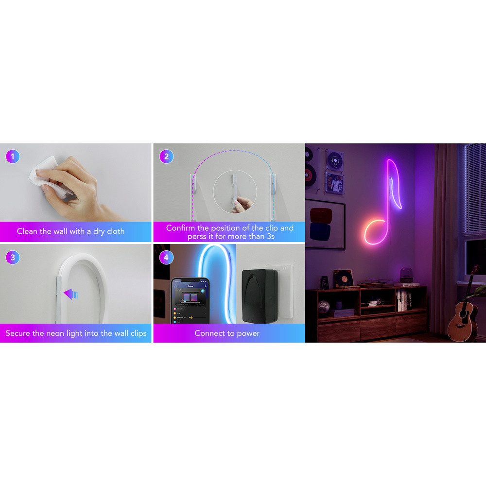 Govee LED Lichtleiste Govee H10D2000 Neon Rope Light 2 Clips - 5 pcs - White Halteclip