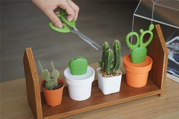 Qualy Design Papierscheren Kaktus Schere im Topf Cactus Scissors, (Büro Organizer, Kunststoff, Edelstahl), ca. 7 x 7 x 15 cm