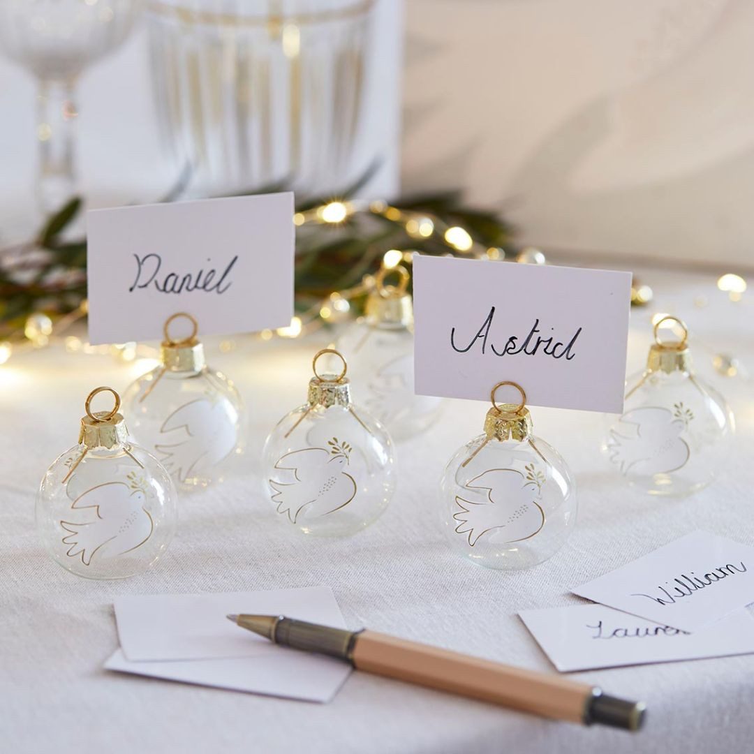 suebidou Platzset Platzkartenhalter Mistelzweig-Glaskugel Weihnachten Tischdeko, nachhaltig, kreativ