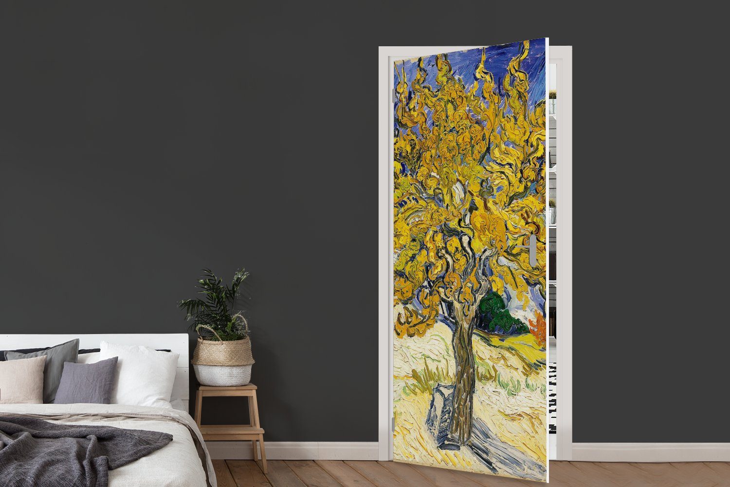 (1 Matt, bedruckt, Türtapete Tür, 75x205 Türaufkleber, Vincent cm Gogh, St), van für MuchoWow Maulbeerbaum - Fototapete