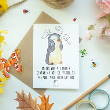 Mr. & Mrs. Panda Grußkarte Pinguin Schizophrenie - Weiß - Geschenk, mentale Gesundheit, Klappkar, Hochglänzende Veredelung