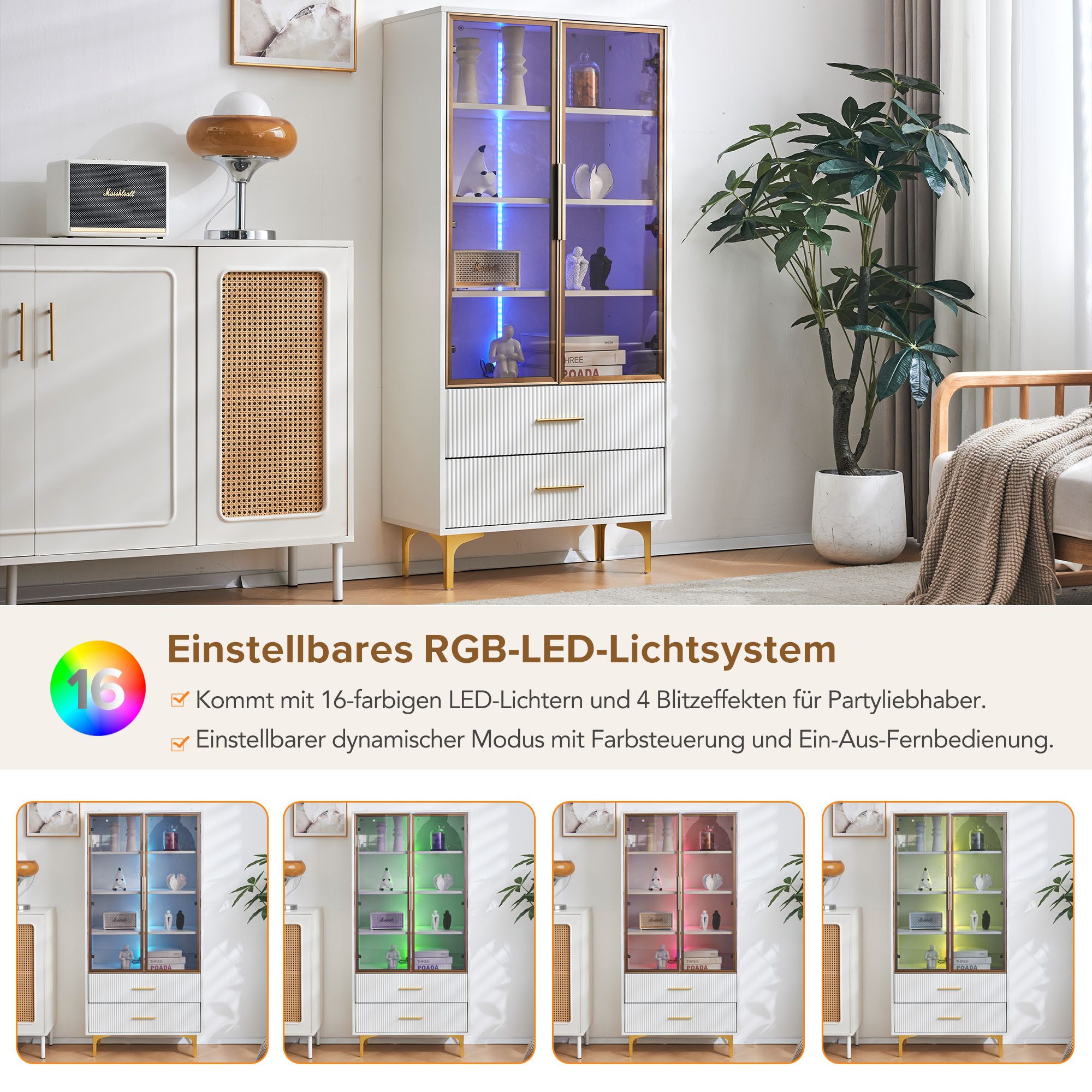 Merax Glasvitrine mit Glastüren inkl. LED (1-St) Hochschrank mit verstellba günstig online kaufen