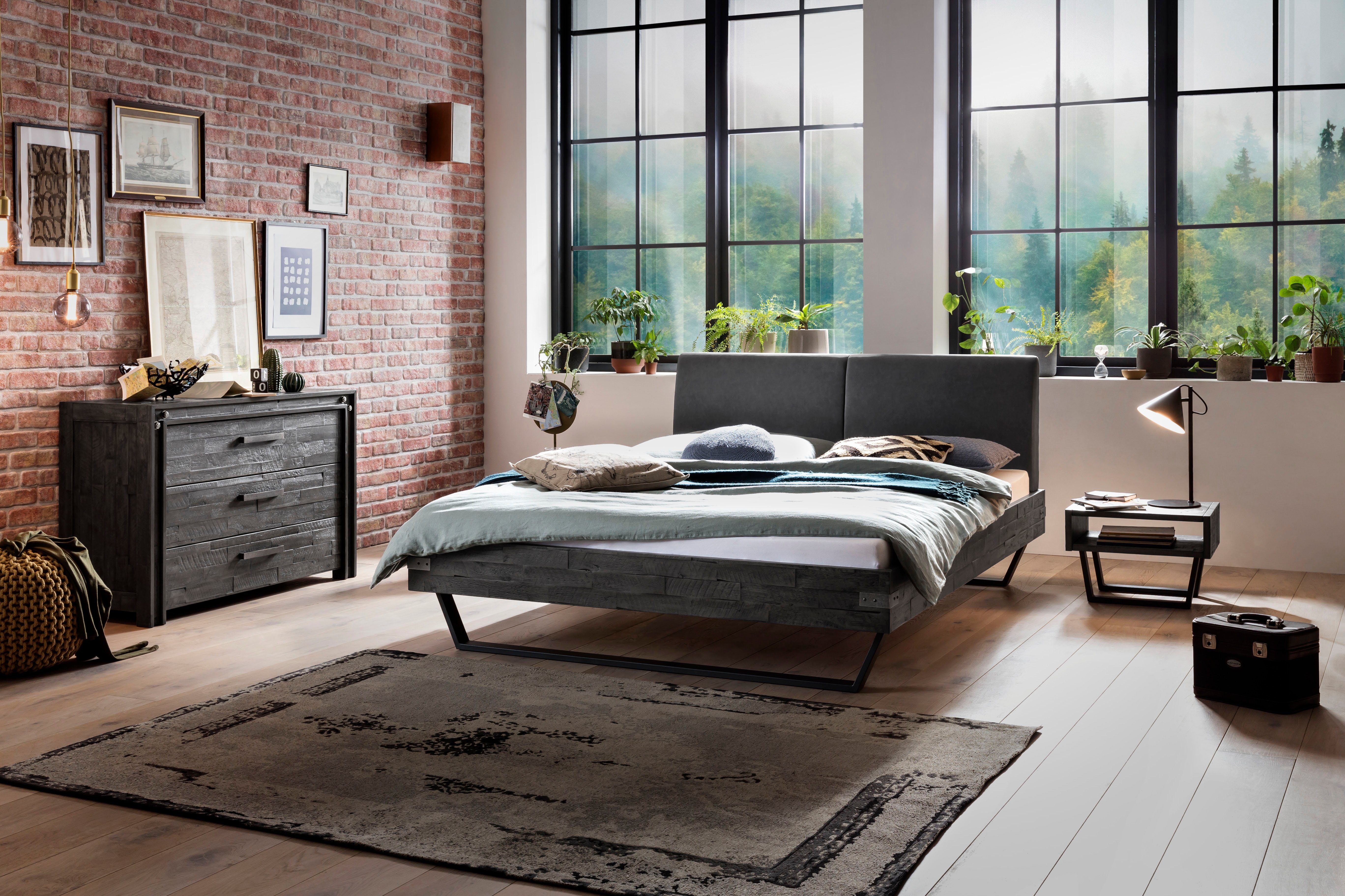 HASENA Bettgestell Ezzino, Akazie massiv, mit Polsterkopfteil, zwei verschiedene Liegehöhen