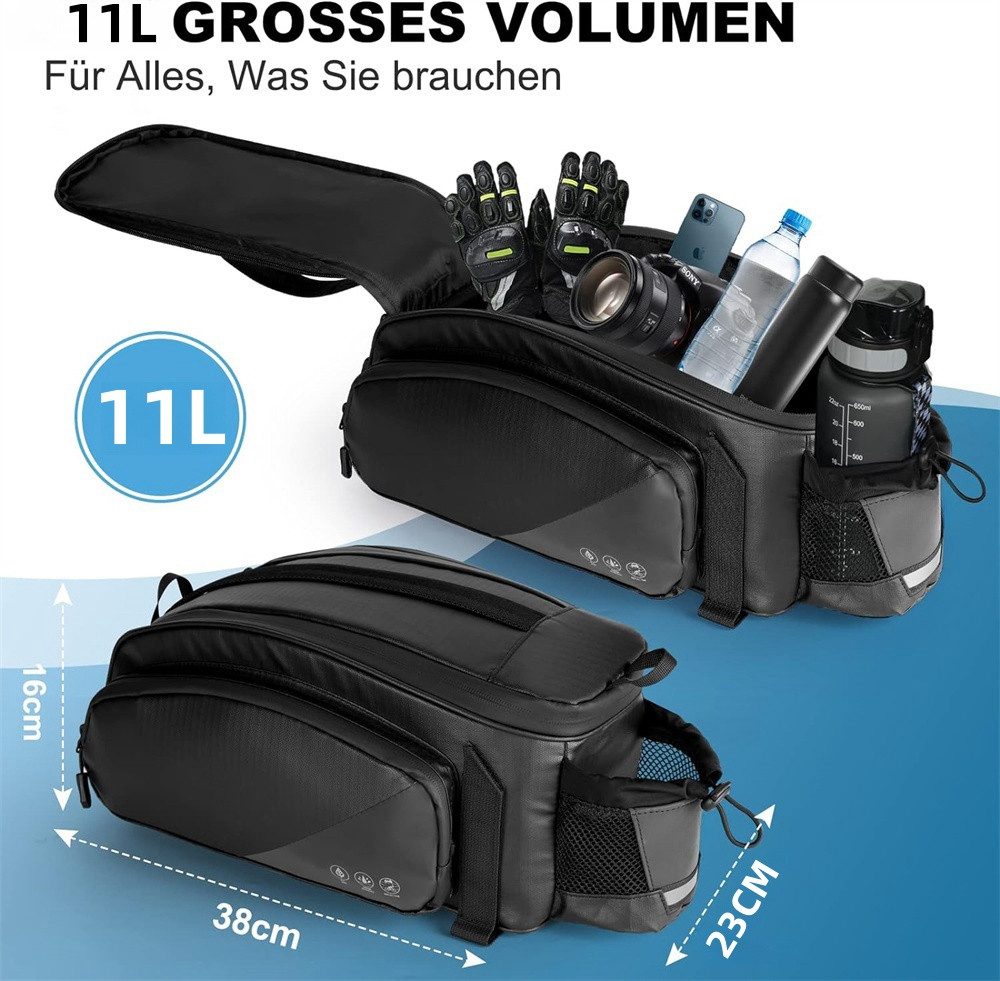 PFCTART Fahrradtasche 11L Gepäckträgertasche wasserdichte reflektierende Fahrradtasche (Fahrrad-Gepäckträgertasche), Multifunktionale 3-in-1-Gepäckträgertasche