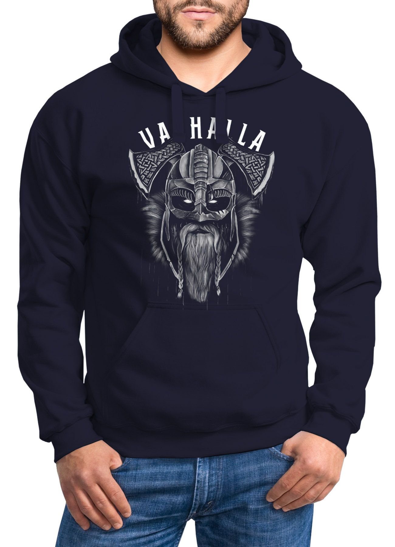 Neverless Hoodie Hoodie Herren Aufdruck Valhalla Wikinger Helm Viking Odin günstig online kaufen