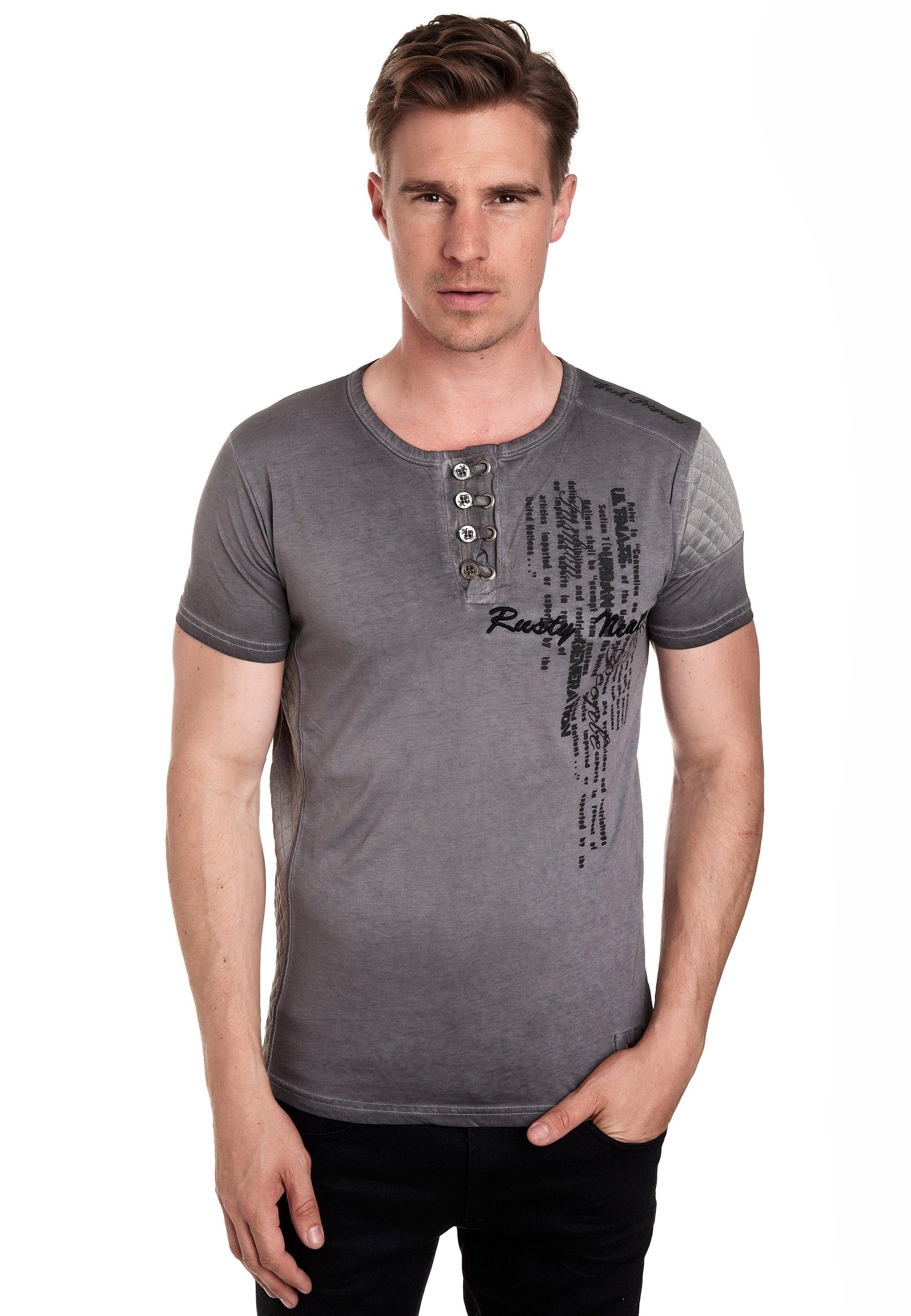 Rusty Neal T-Shirt mit schicker Knopfleiste anthrazit