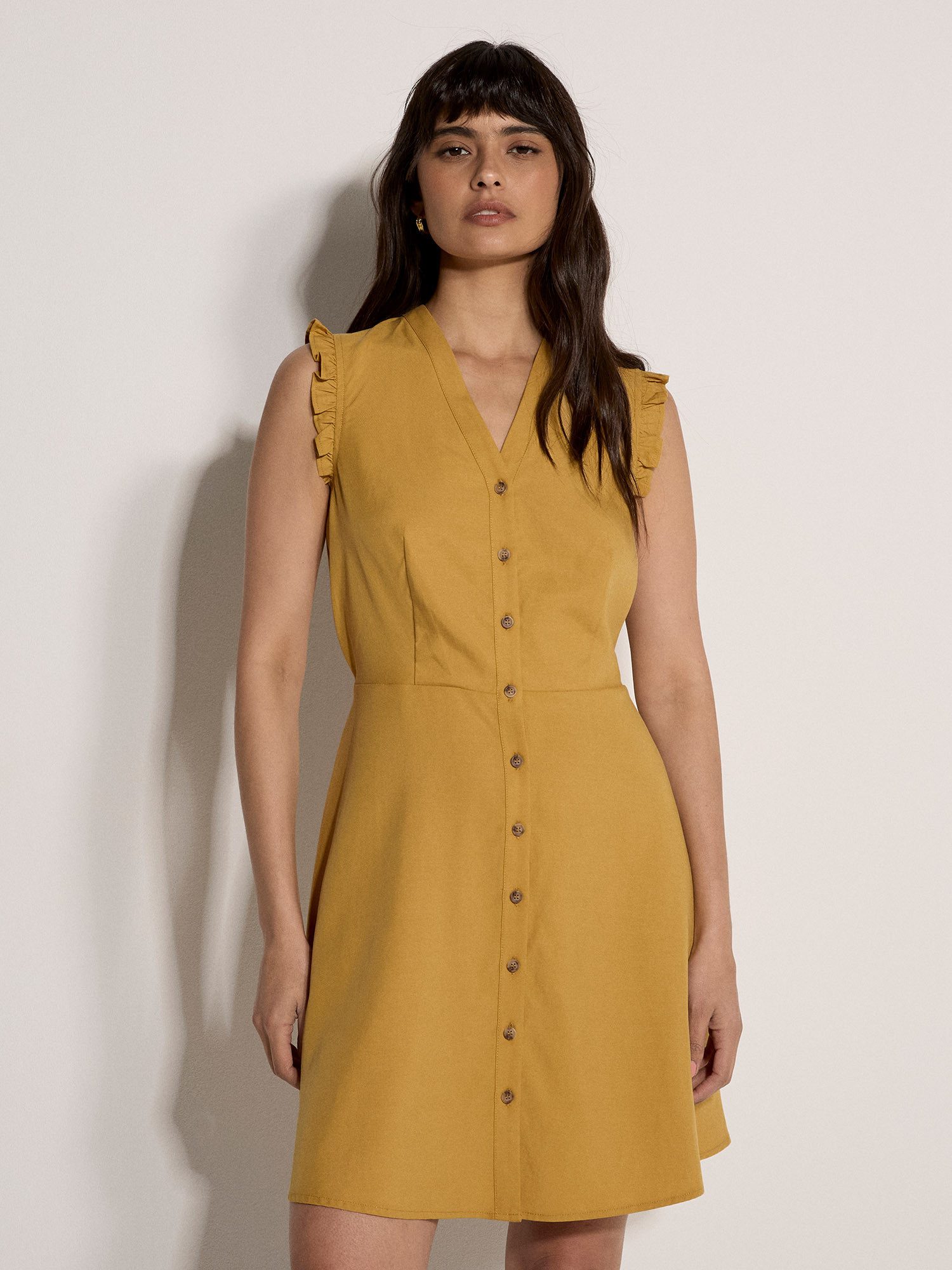 Apricot Minikleid Mini-Kleid mit Rüschen und Knopfleiste