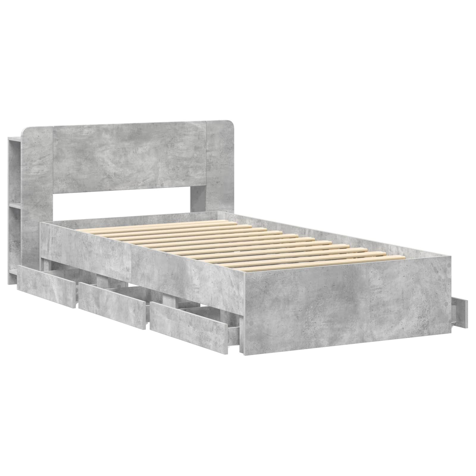 furnicato Stauraumbett Bettgestell mit Stauraum 75 x 190 cm Betongrau (1-tlg), Integrierte Schubladen Einzelbett mit Kopfteil-Schrank für innen