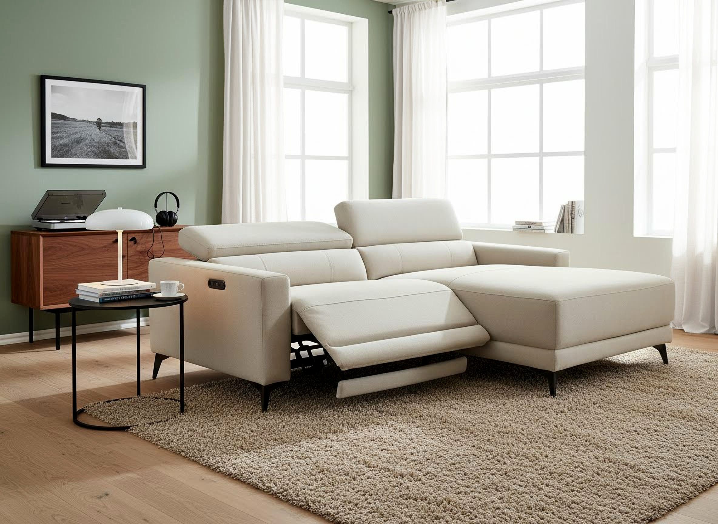 OTTO home Ecksofa LEWII, L-Form, 213 cm - elektr. Relaxfunktion, mit USB A/C-Anschluss. Federkern, verstellbaren Kopfstützen, Webstoff