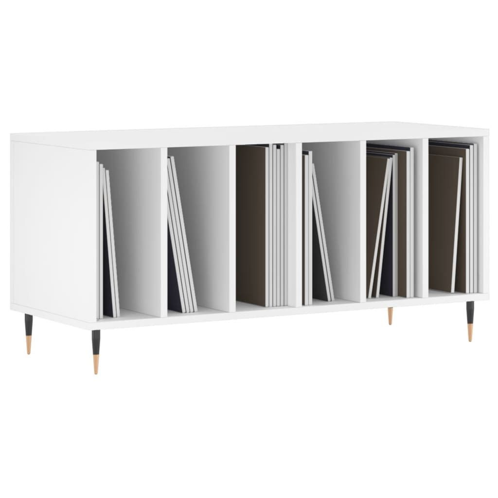 furnicato Media-Regal Plattenschrank 100 x 38 x 48 cm Weiß mit Massivholz und Eisenbeinen, 1-tlg., Stabile LP-Aufbewahrung mit Ablagefläche für den Plattenspieler