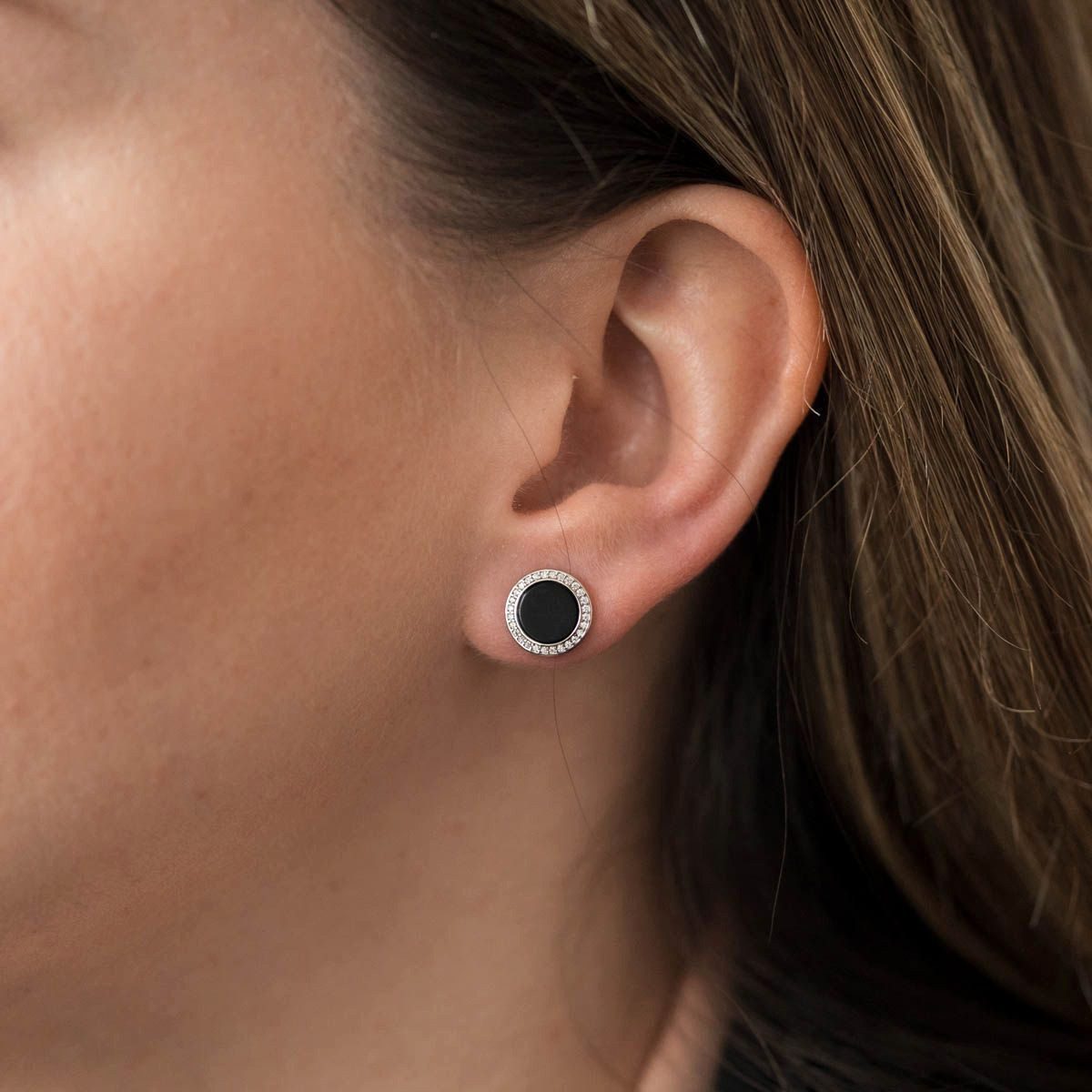Materia Paar Ohrstecker Damen Ohrringe Onyx Schwarz Zirkonia SO-394, 925 Sterling Silber, rhodiniert
