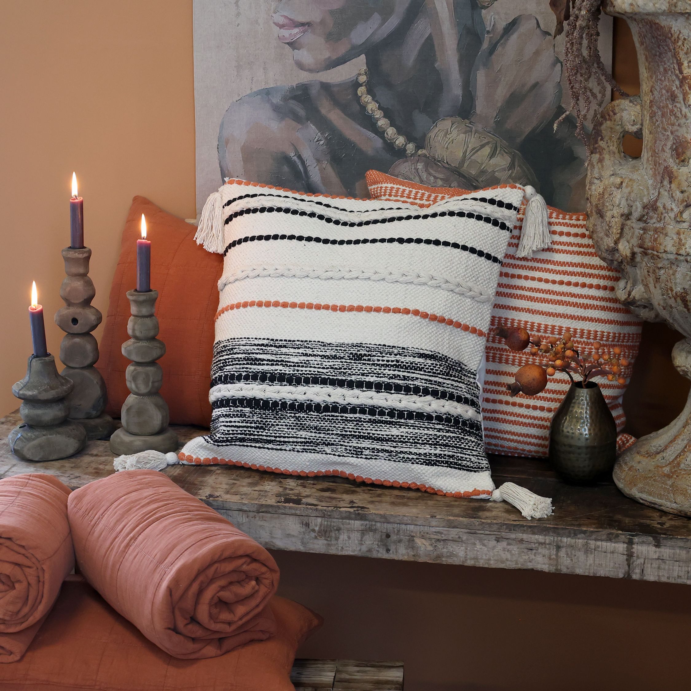 Chic Antique Подушкиbezug Aix Подушкиbezug Подушкиhülle L50/B50 cm teracotta und schwarz, (1 Stück)