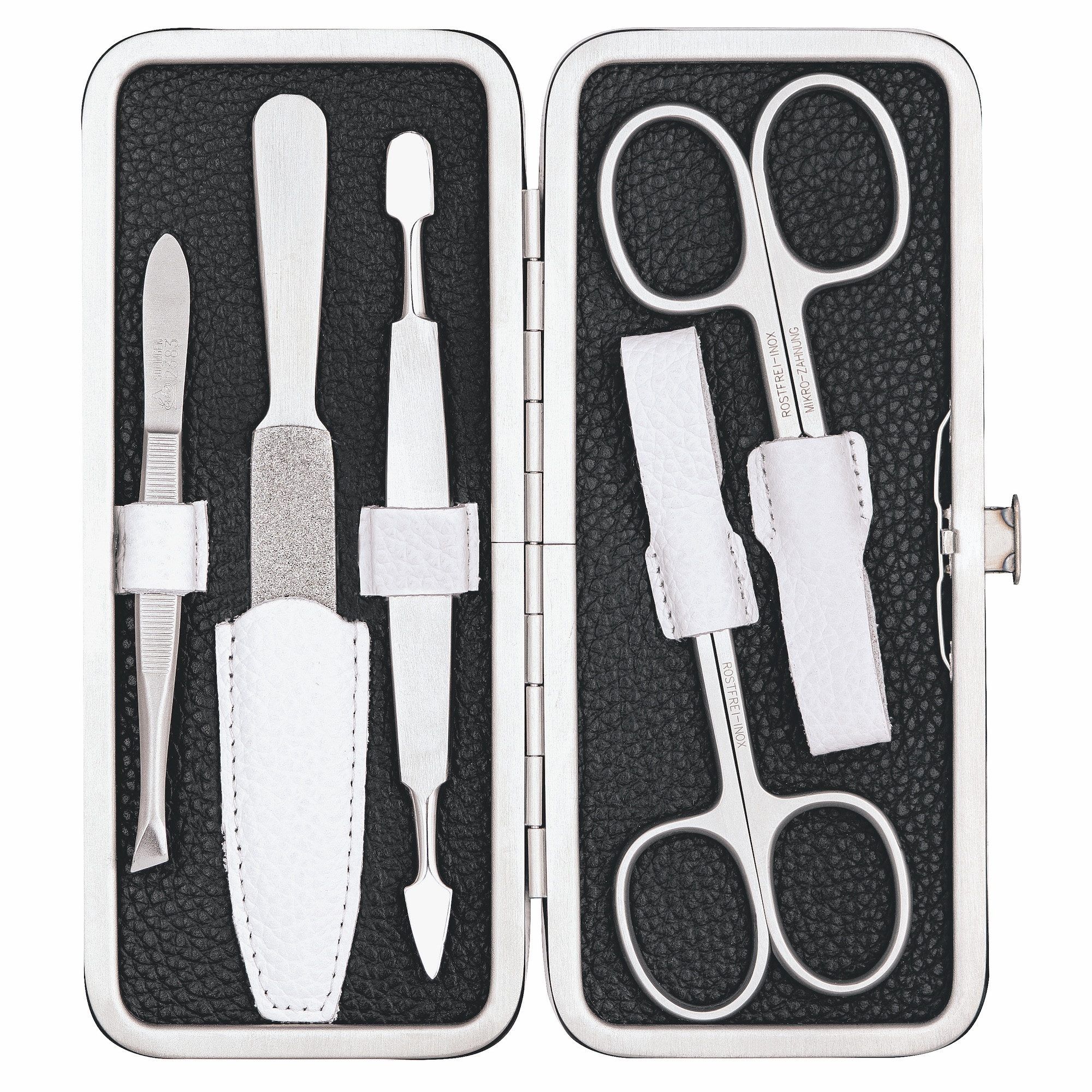 ERBE Maniküre-Etui Colorado, 5 tlg., Echtleder, Kontrastnähte, Druckknopfverschluss, rostfreie Instrumente