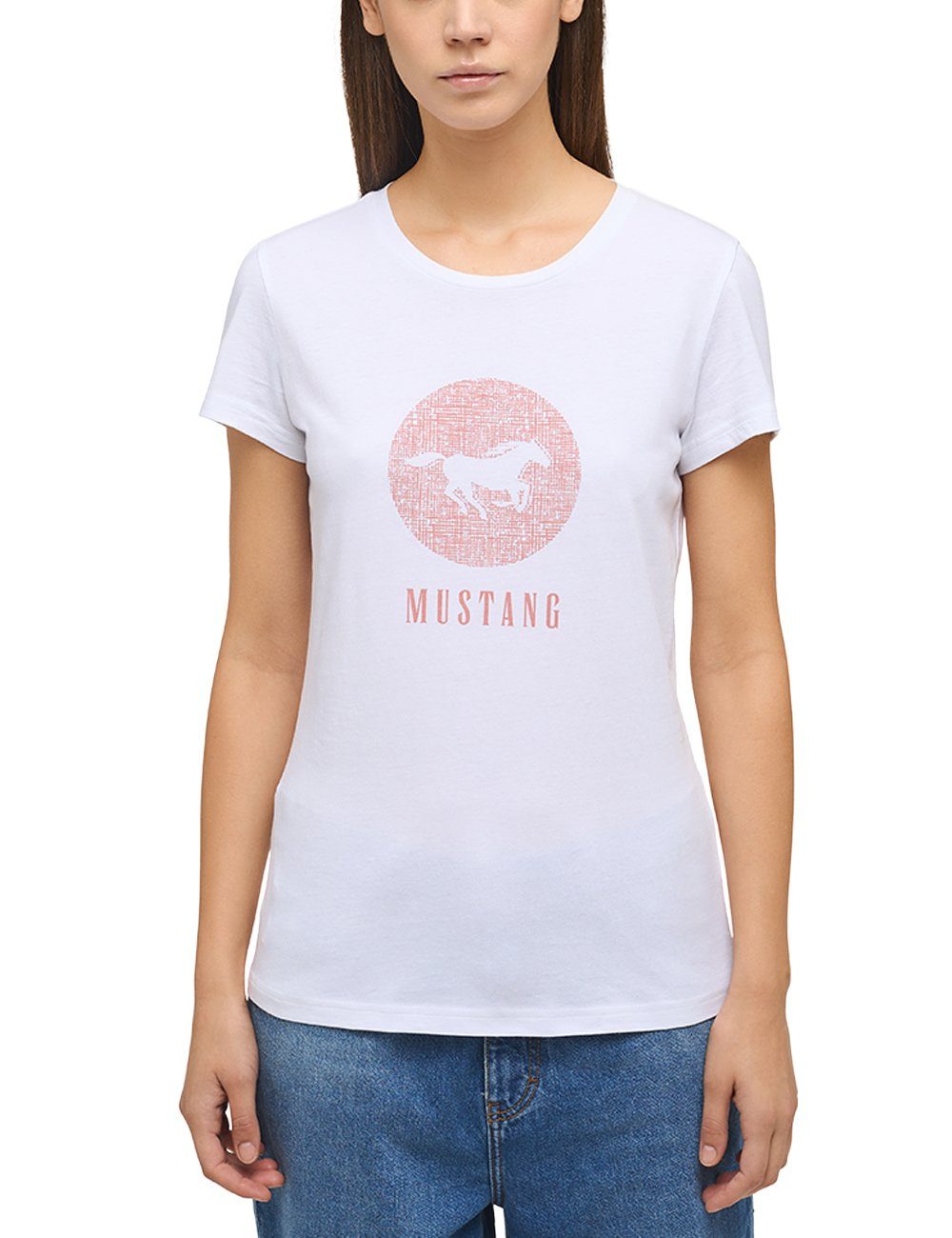 MUSTANG Kurzarmshirt Mustang weiß Print-Shirt T-Shirt