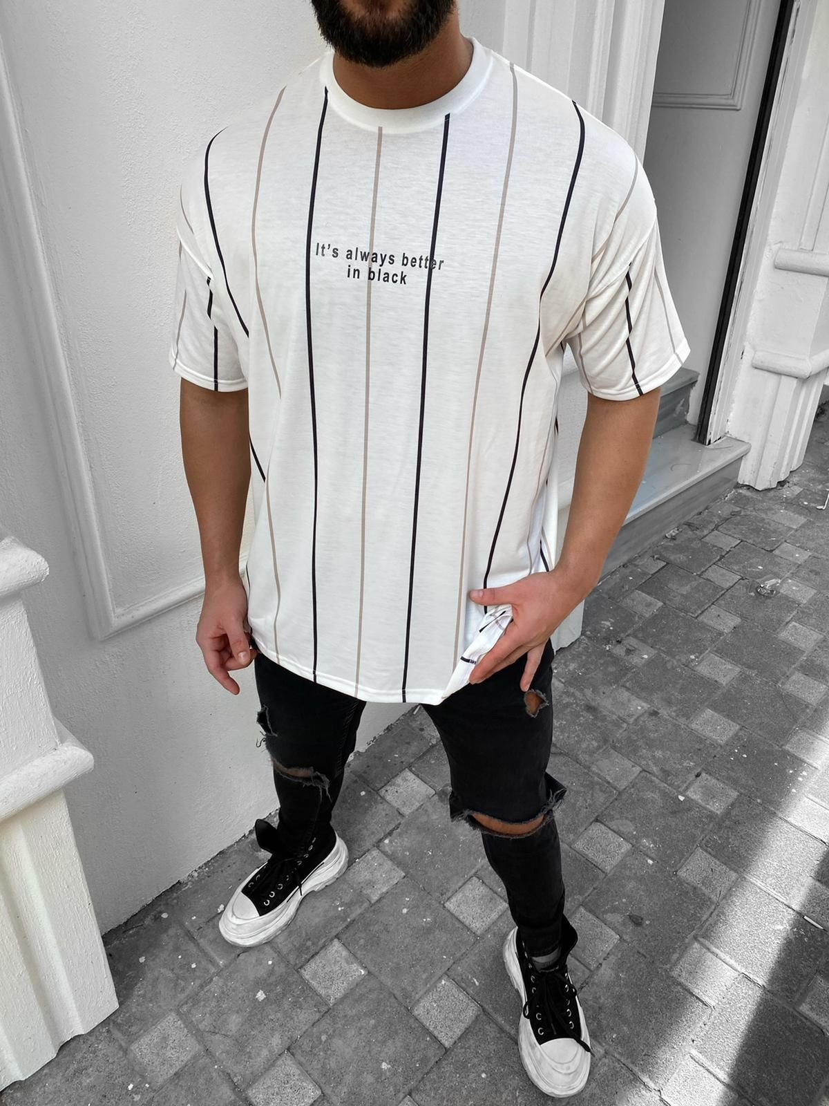 Megaman Jeans Oversize-Shirt Herren T-Shirt Oversize Shirt Long-Shirt Tee Sommer Shirt Gestreift Modern Mode Fashion